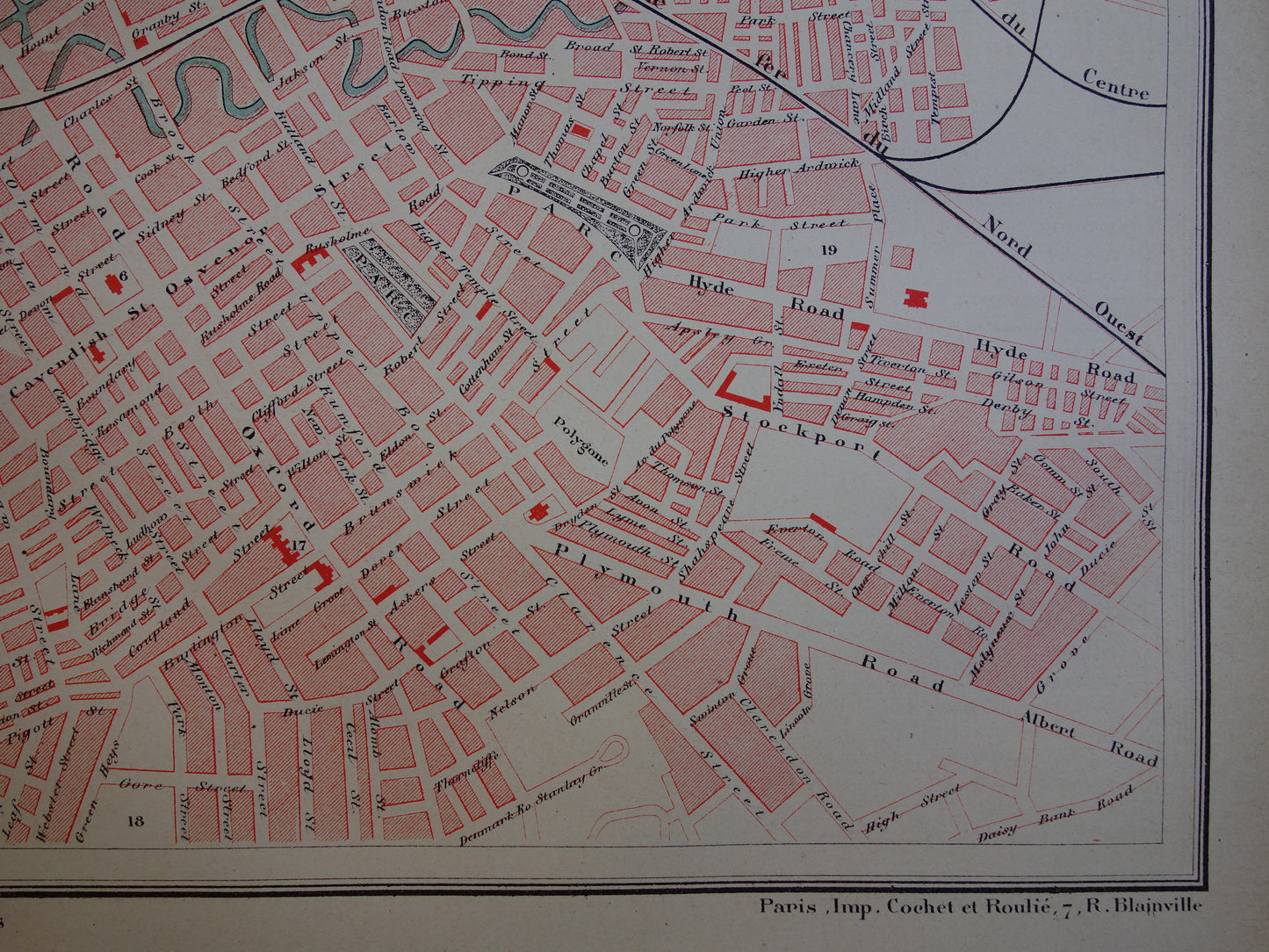 Manchester oude kaart van Manchester Salford uit 1877 originele antieke plattegrond vintage kaarten