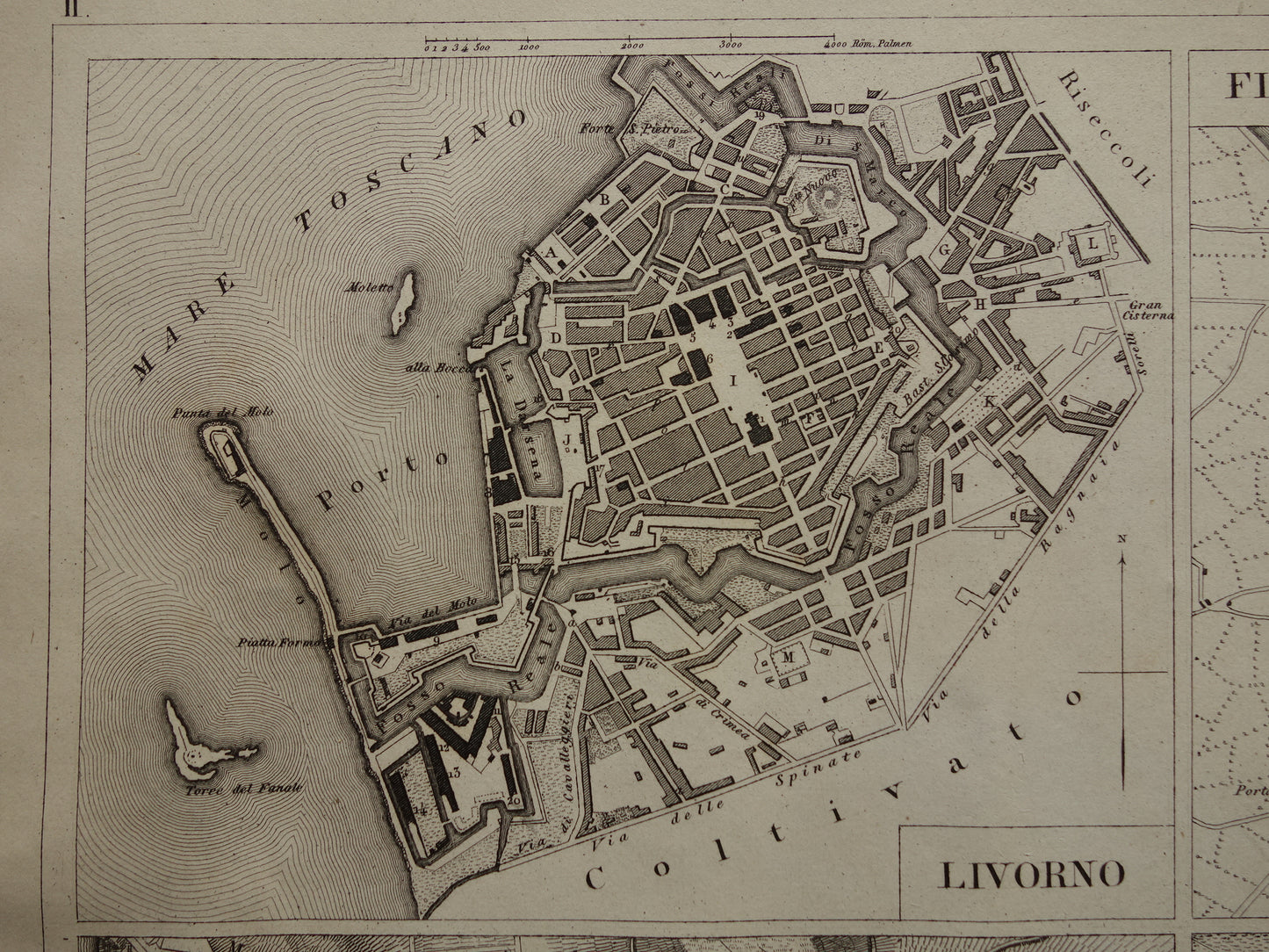 Florence Livorno Modena Ancona antieke plattegrond 170+ jaar oude kaart van Italiaanse steden plattegronden Italië uit 1849 - originele vintage historische kaarten