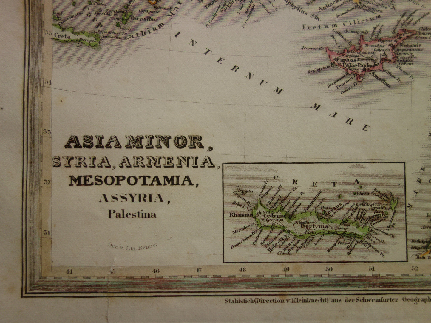 KLEIN AZIË oude kaart van Turkije Syrië Mesopotamië in de oudheid 1850 originele antieke landkaart Midden-Oosten geschiedeniskaart