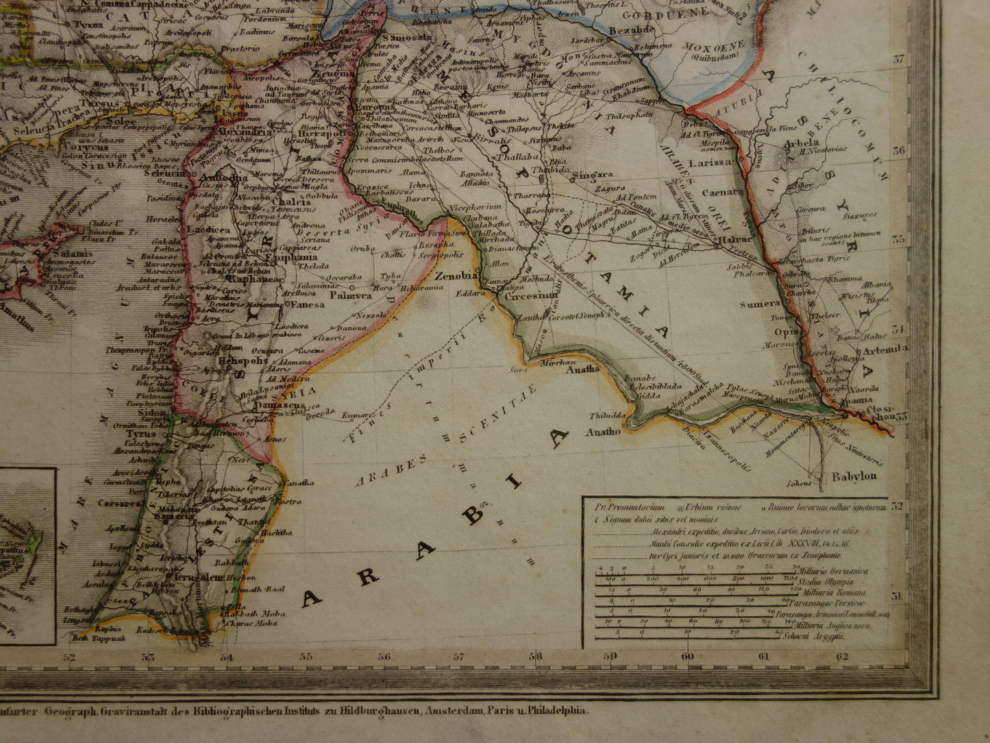 KLEIN AZIË oude kaart van Turkije Syrië Mesopotamië in de oudheid 1850 originele antieke landkaart Midden-Oosten geschiedeniskaart