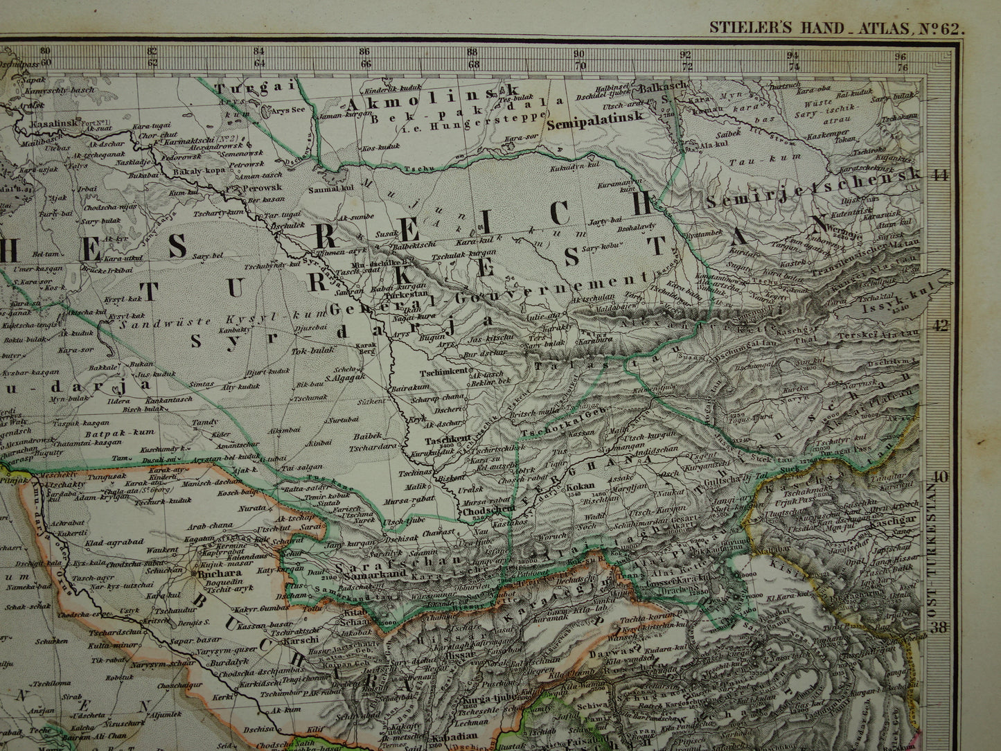 Oude kaart van IRAN uit 1884 Antieke handgekleurde landkaart Perzië Turkmenistan Kaukasus