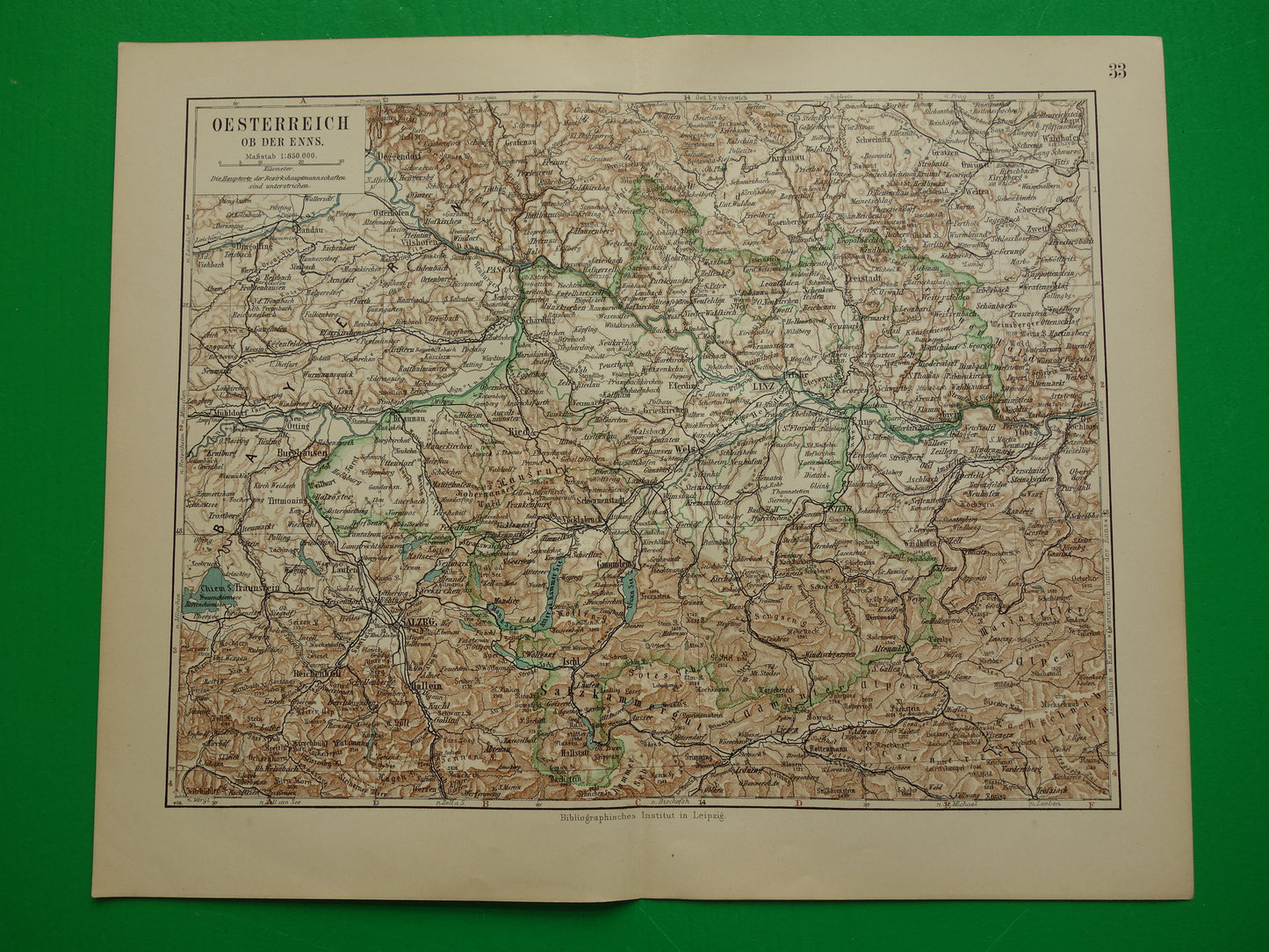 Oostenrijk oude landkaart originele antieke kaart uit 1906 Linz Salzburg Ried vintage kaarten