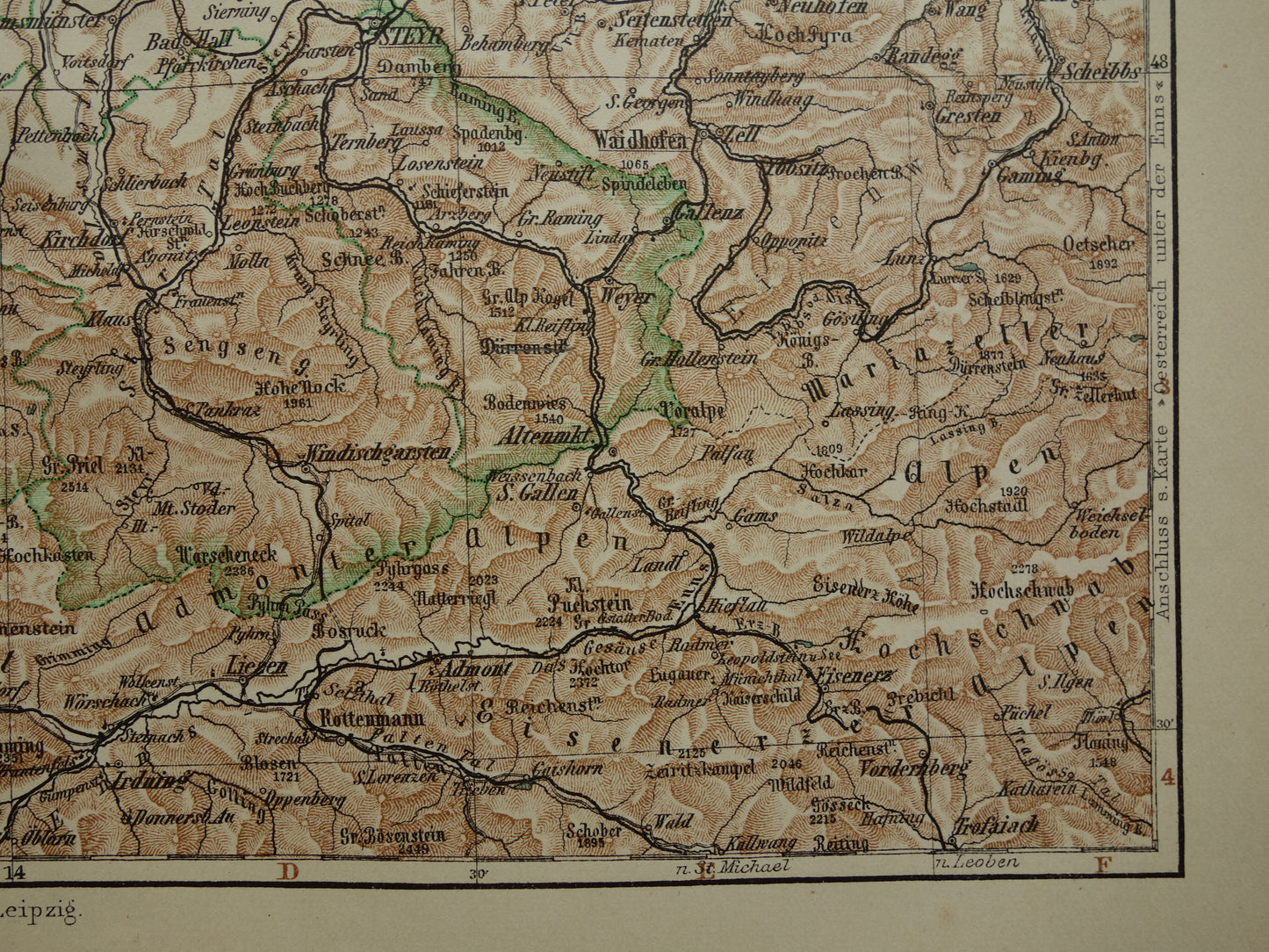 Oostenrijk oude landkaart originele antieke kaart uit 1906 Linz Salzburg Ried vintage kaarten
