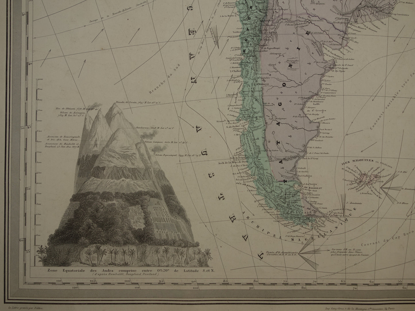 GROTE vintage landkaart van Zuid-Amerika 1880 originele oude antieke zeer grote kaart poster Brazilië