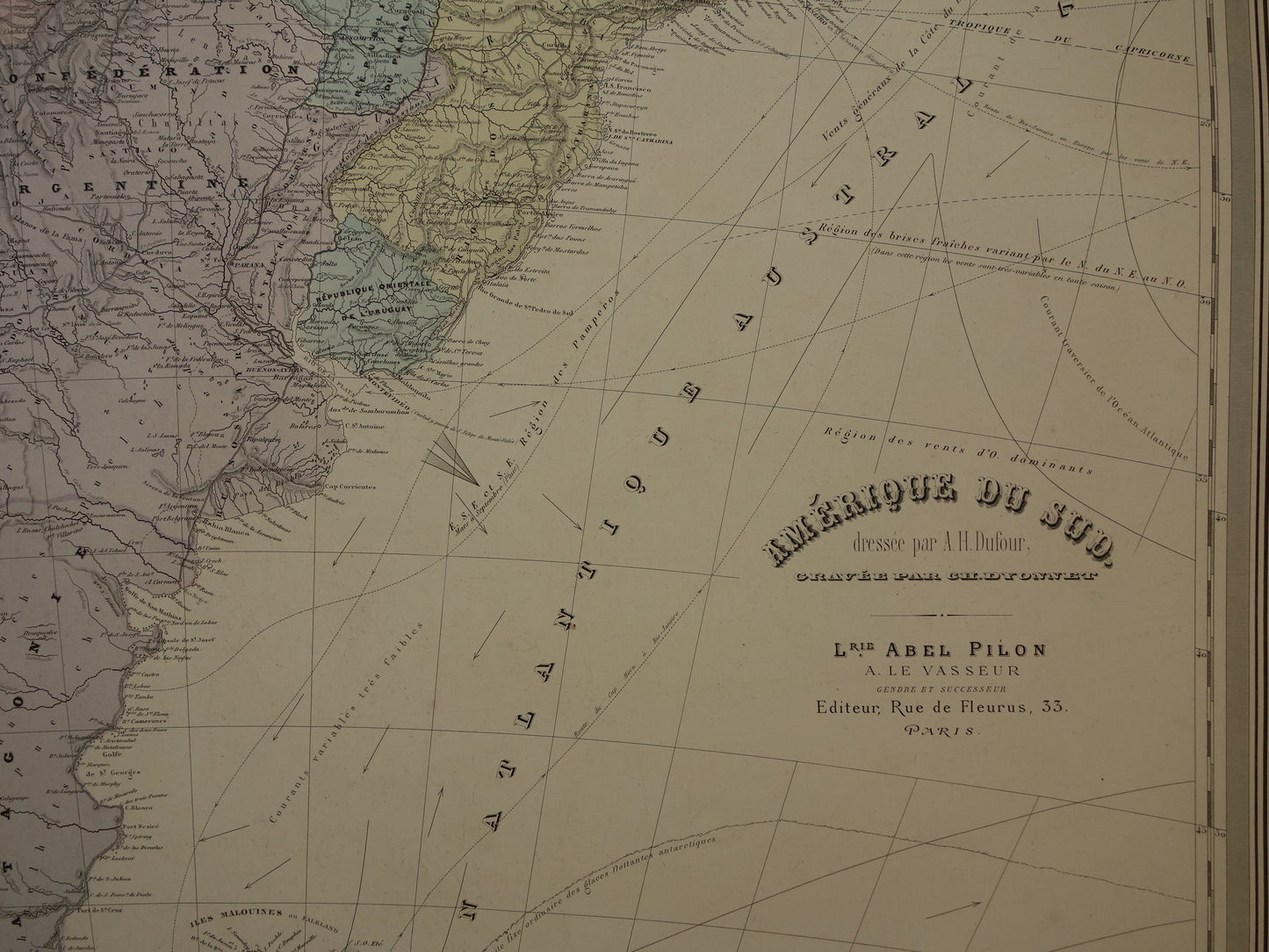 GROTE vintage landkaart van Zuid-Amerika 1880 originele oude antieke zeer grote kaart poster Brazilië