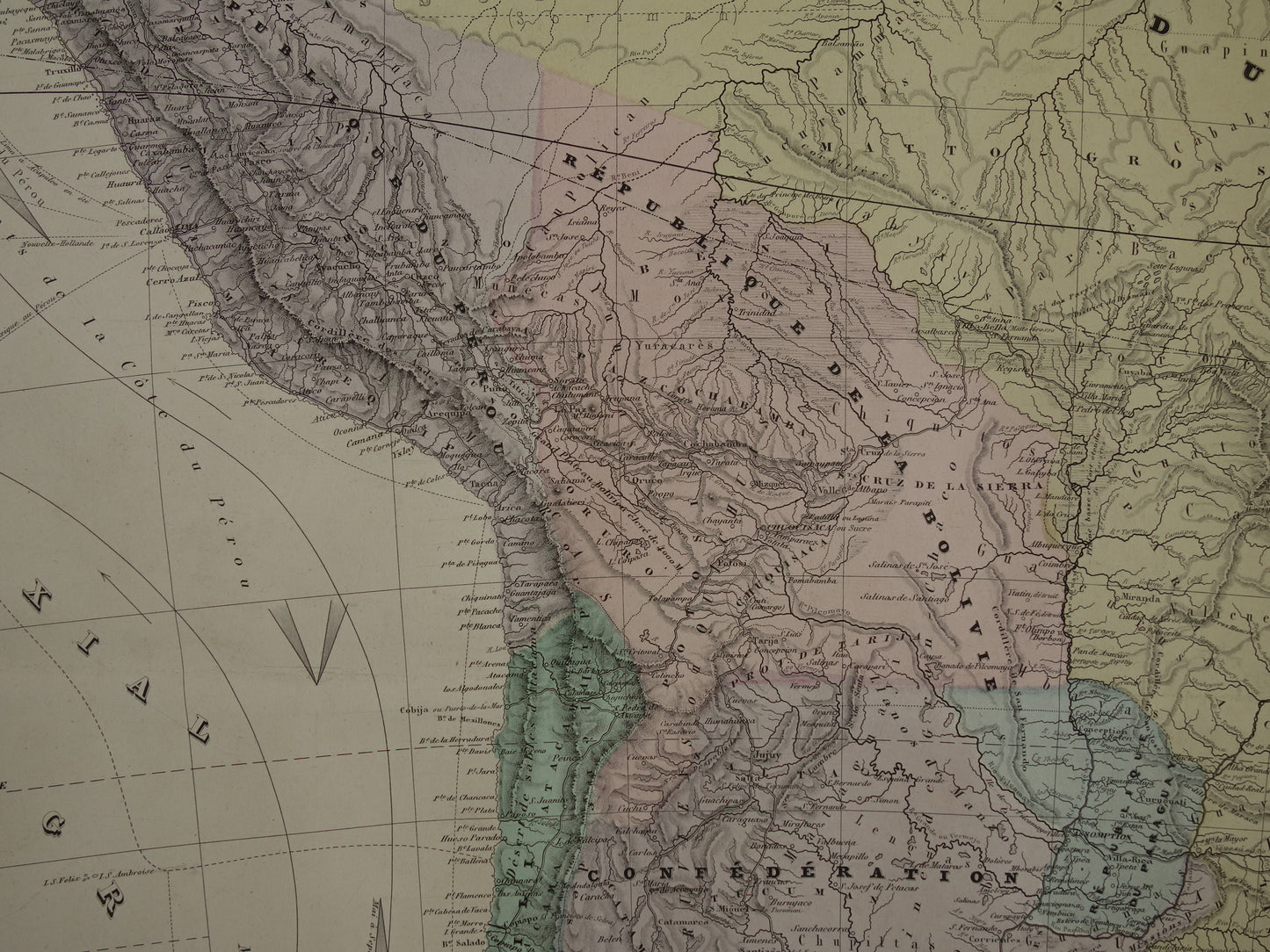 GROTE vintage landkaart van Zuid-Amerika 1880 originele oude antieke zeer grote kaart poster Brazilië