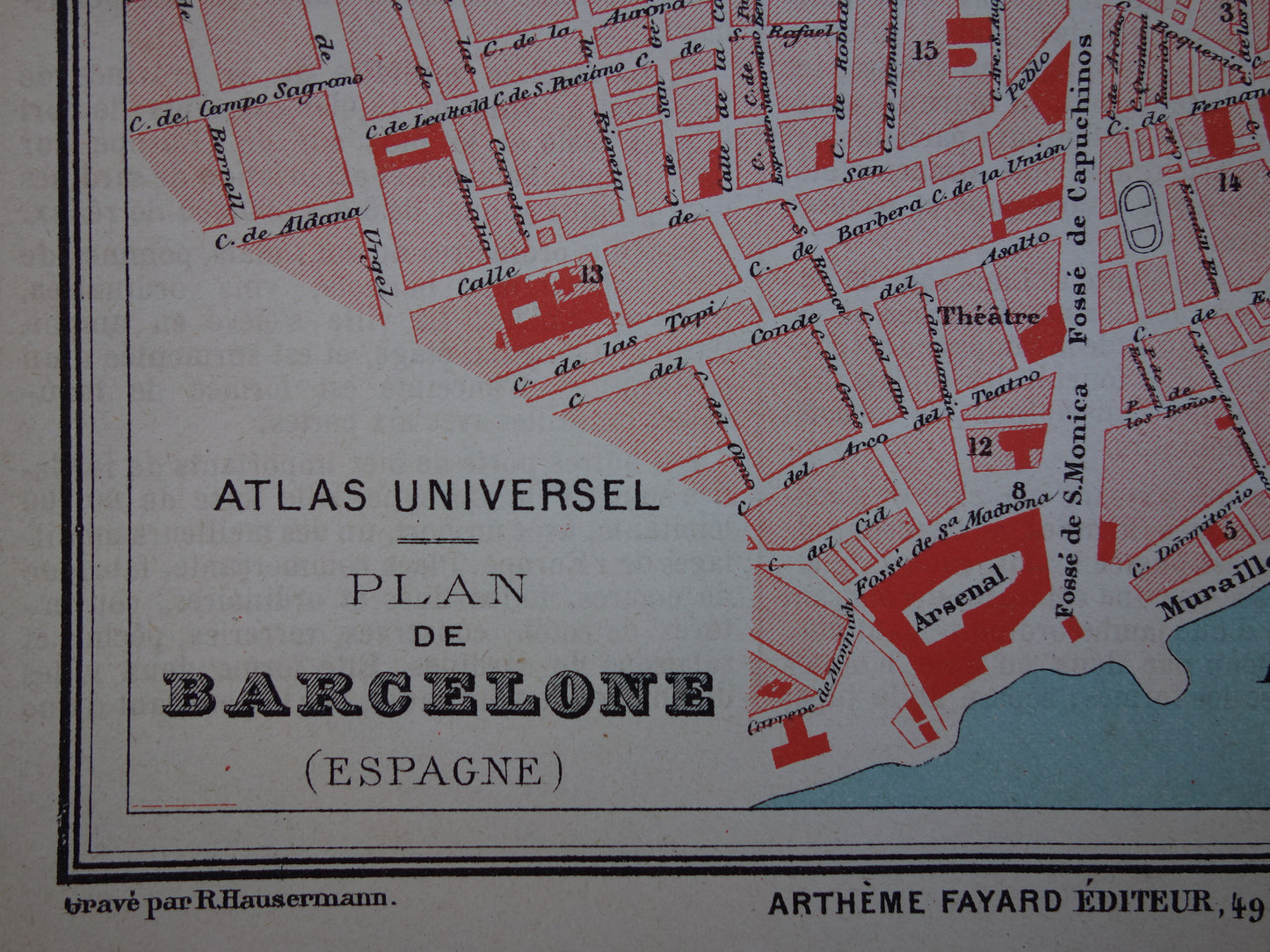 BARCELONA oude kaart van Barcelona Spanje uit 1877 originele antieke plattegrond vintage kaarten