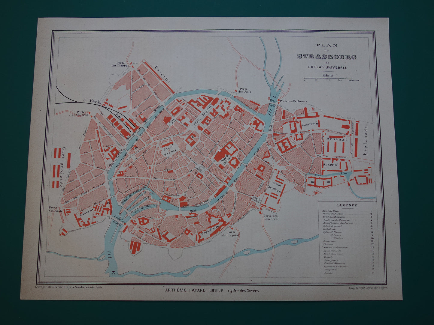 Straatsburg oude kaart van Strasbourg Frankrijk uit 1877 originele antieke plattegrond vintage kaarten