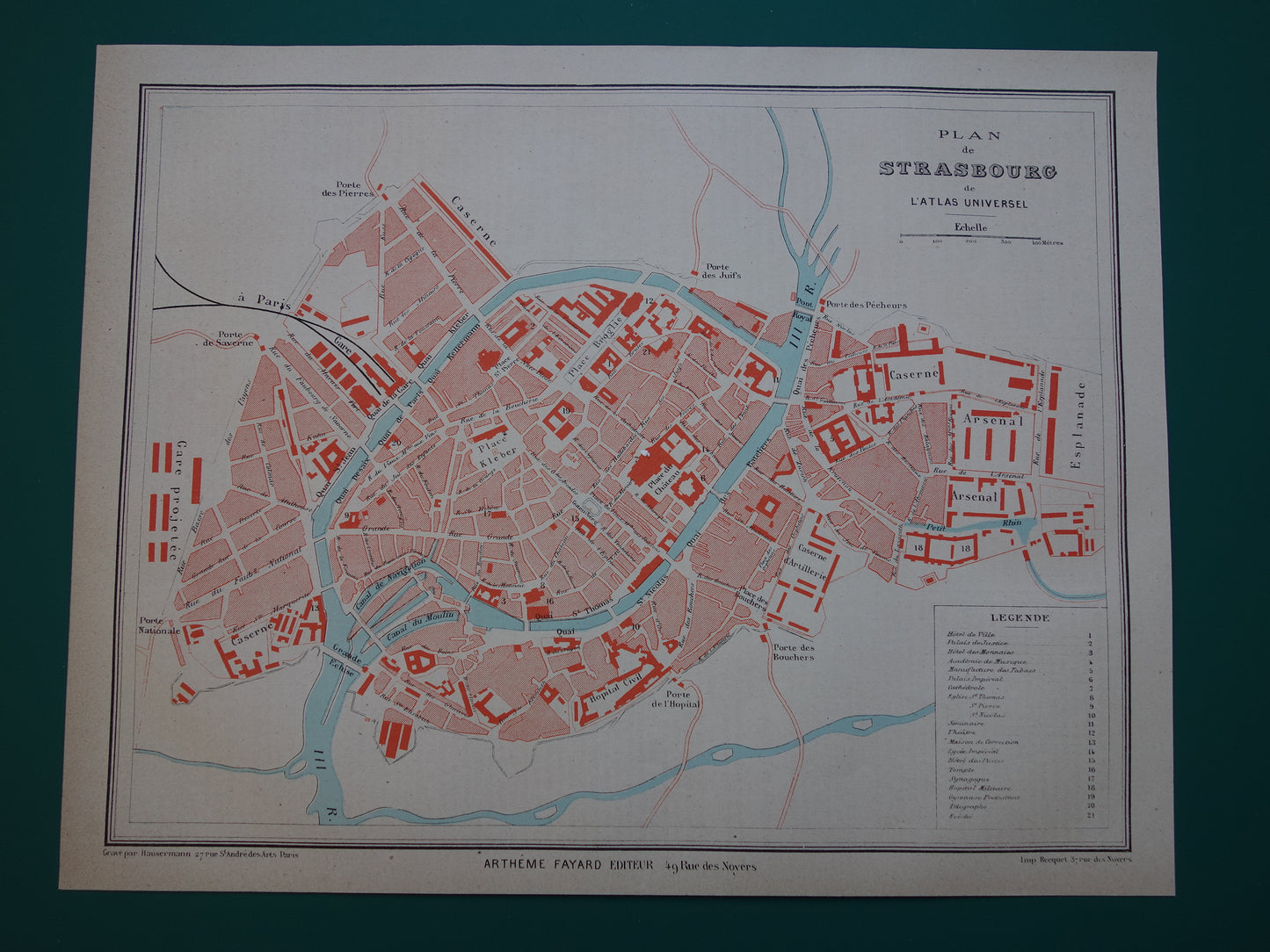 Straatsburg oude kaart van Strasbourg Frankrijk uit 1877 originele antieke plattegrond vintage kaarten