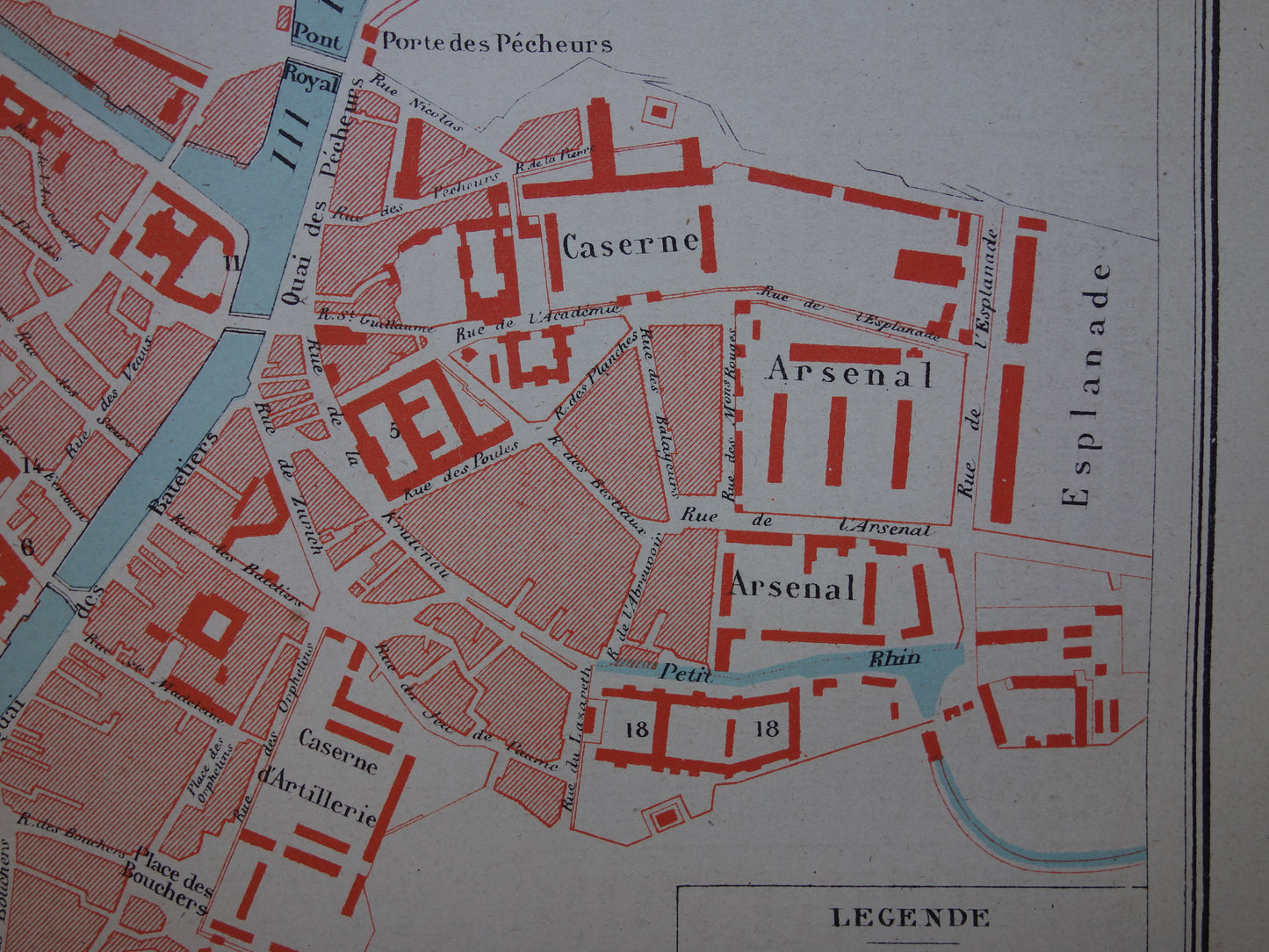 Straatsburg oude kaart van Strasbourg Frankrijk uit 1877 originele antieke plattegrond vintage kaarten