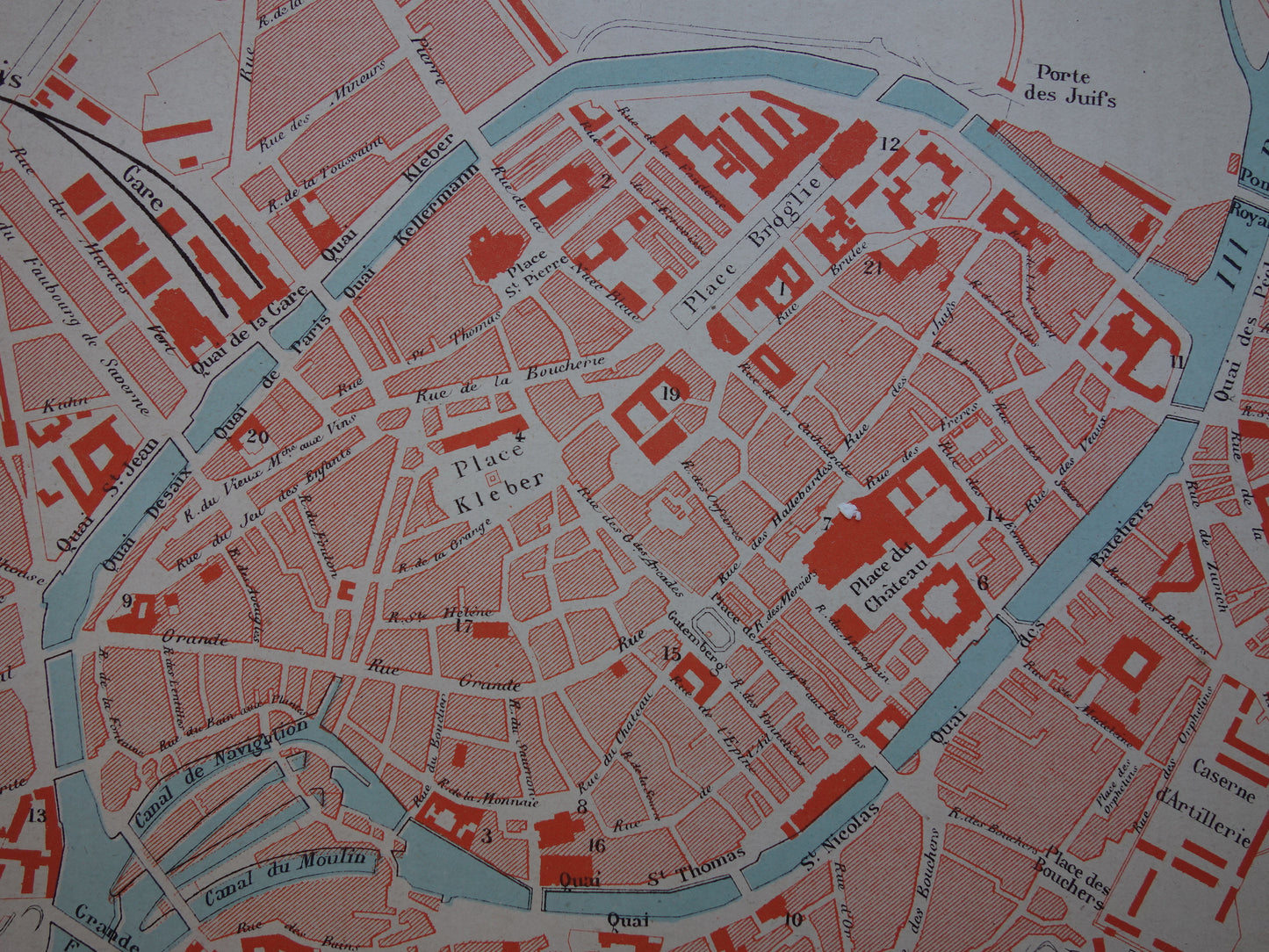 Straatsburg oude kaart van Strasbourg Frankrijk uit 1877 originele antieke plattegrond vintage kaarten