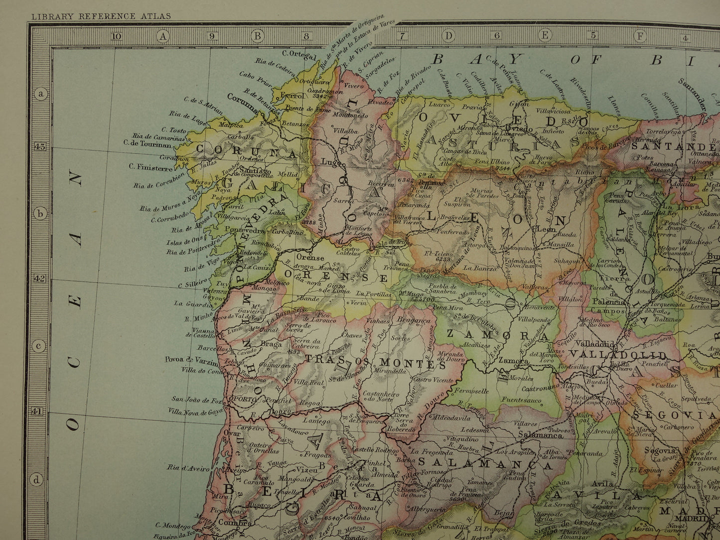 Oude landkaart van Spanje en Portugal uit 1890 originele antieke kaart 35 x 47 cm te koop vintage poster