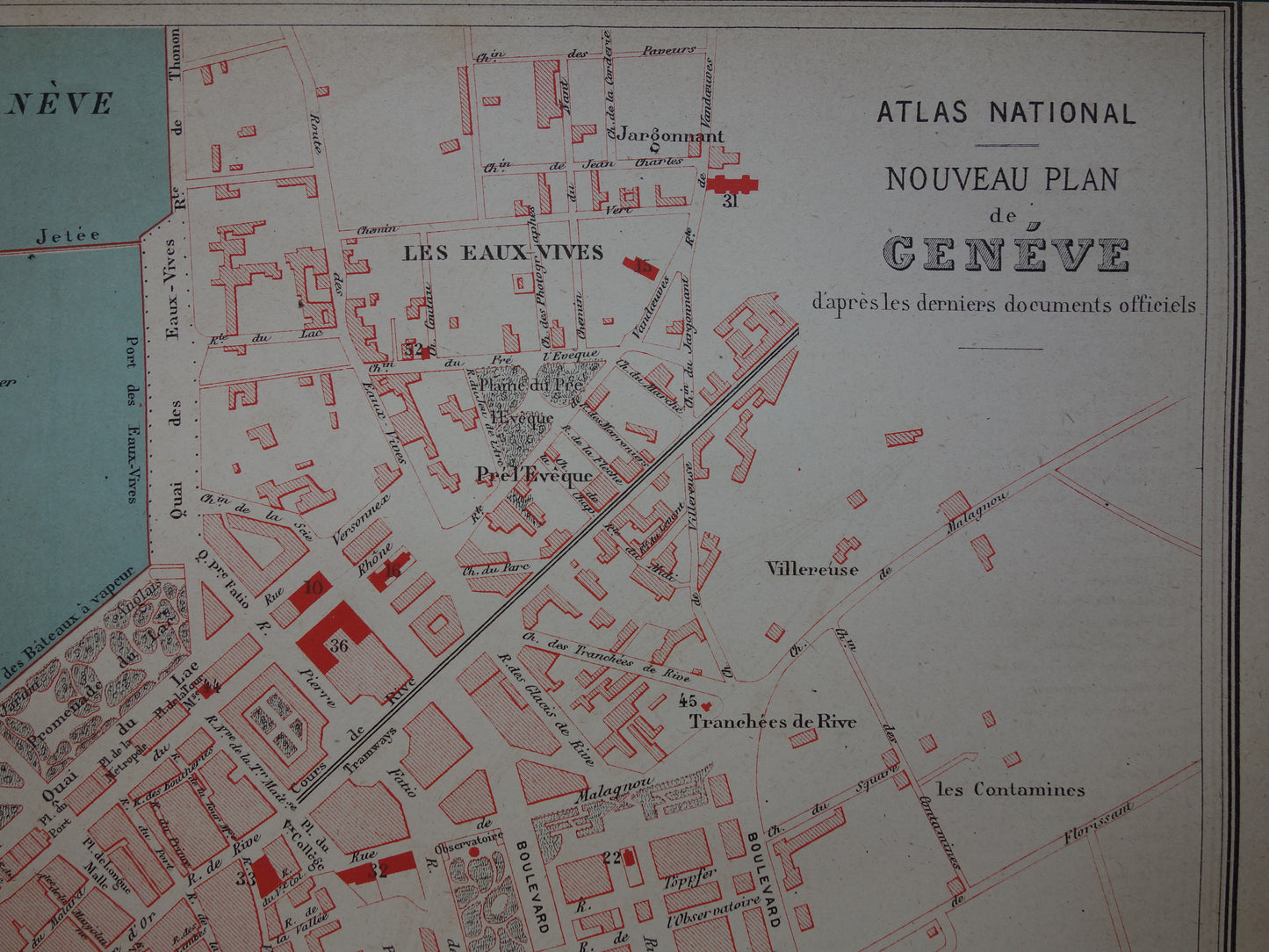 Genève oude kaart van Genève Zwitserland uit 1877 originele antieke plattegrond vintage kaarten