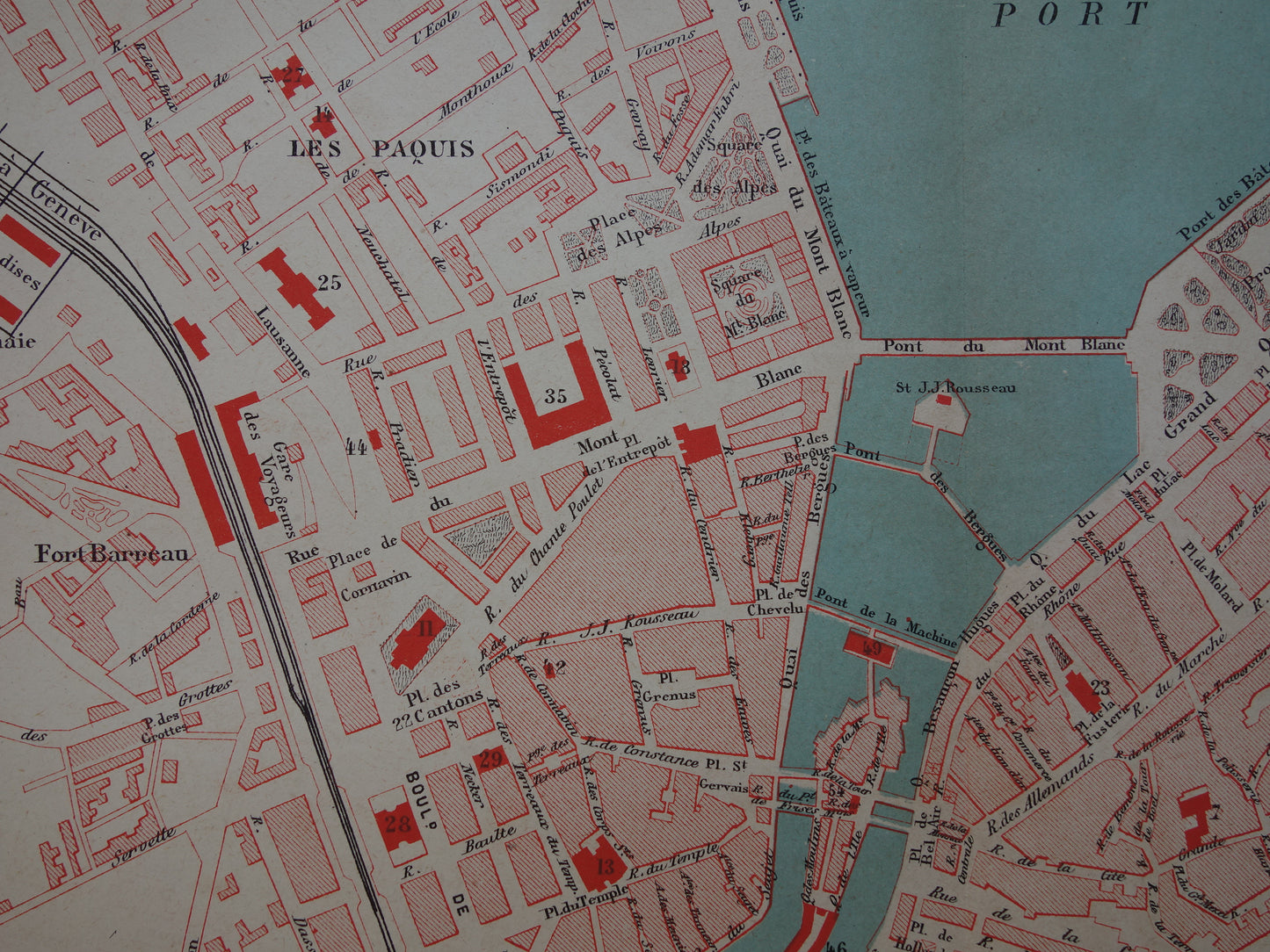 Genève oude kaart van Genève Zwitserland uit 1877 originele antieke plattegrond vintage kaarten