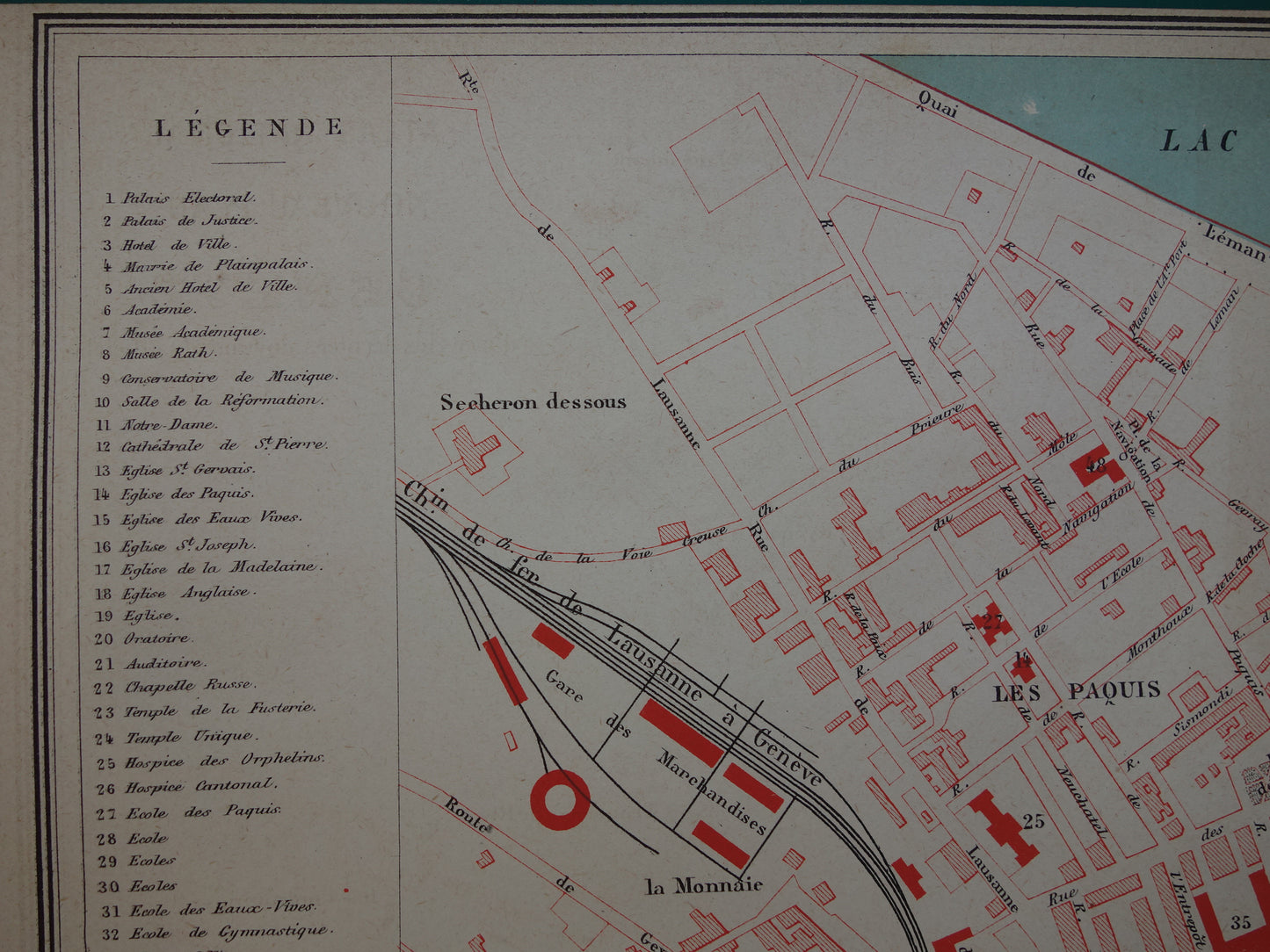 Genève oude kaart van Genève Zwitserland uit 1877 originele antieke plattegrond vintage kaarten