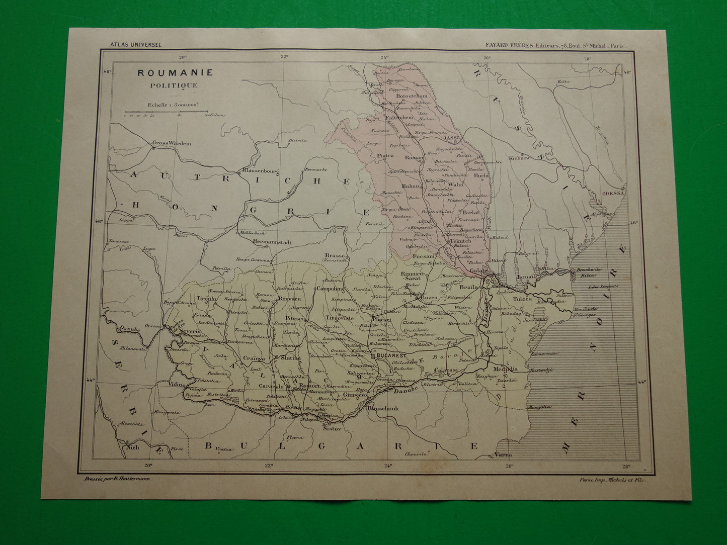 ROEMENIË oude landkaart van Roemenië uit het jaar 1896 origineel handgekleurde antieke kaart historische print Boekarest