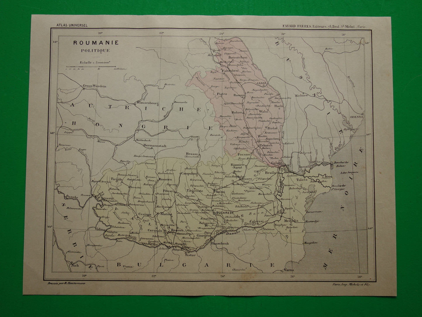 ROEMENIË oude landkaart van Roemenië uit het jaar 1896 origineel handgekleurde antieke kaart historische print Boekarest