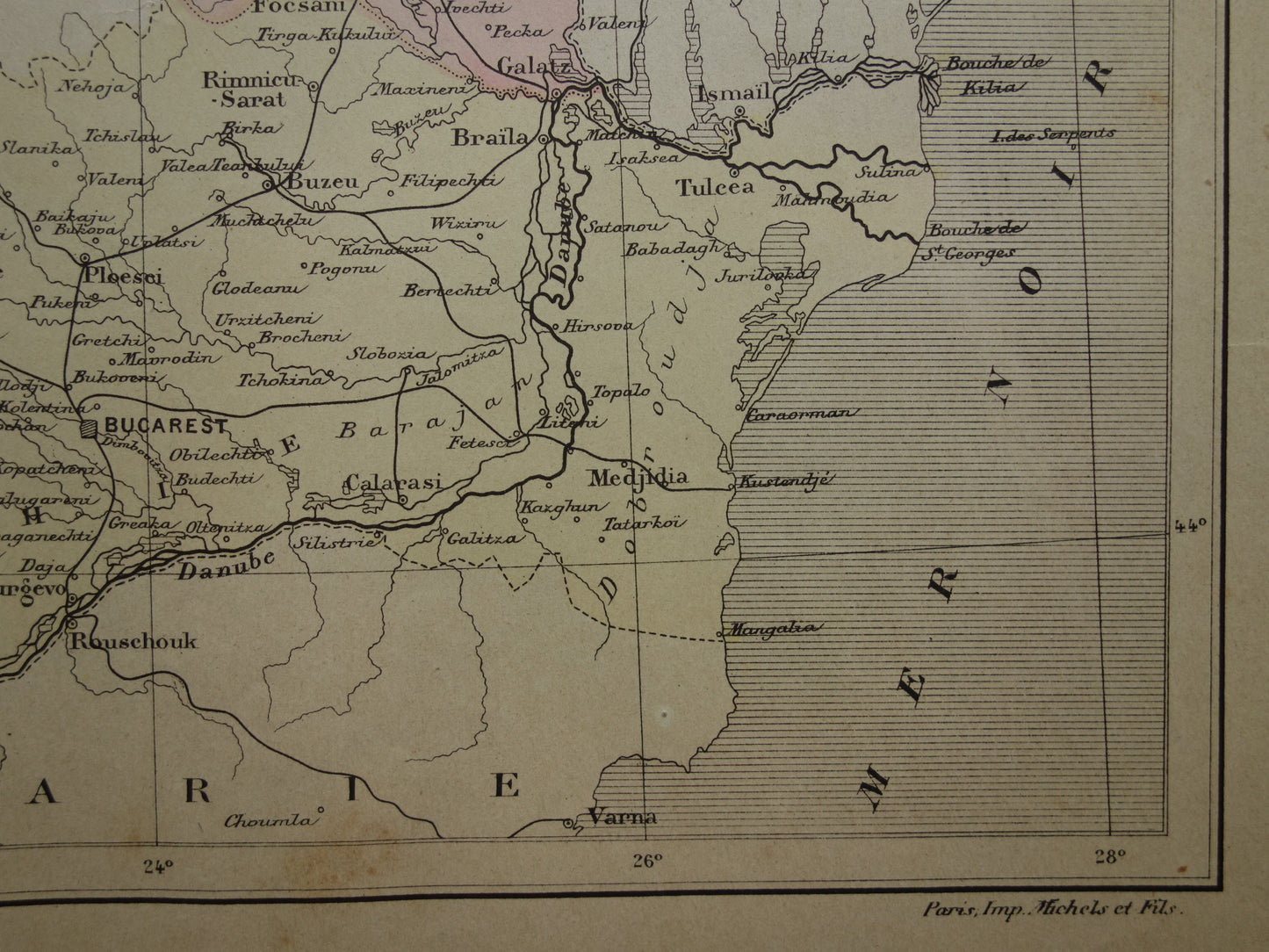 ROEMENIË oude landkaart van Roemenië uit het jaar 1896 origineel handgekleurde antieke kaart historische print Boekarest