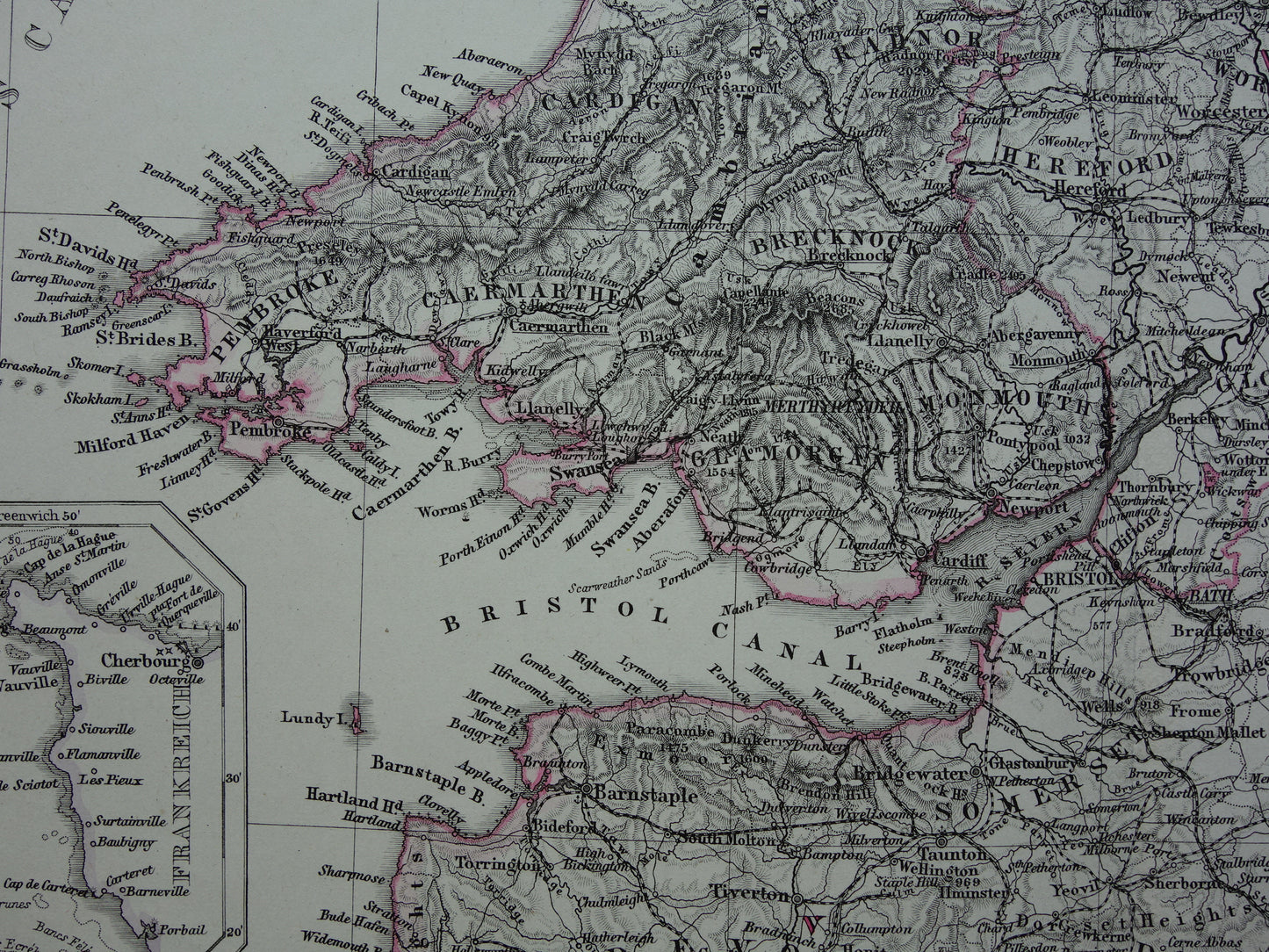 ENGELAND oude kaart van Engeland en Wales uit 1879 originele antieke landkaart London vintage met jaartal