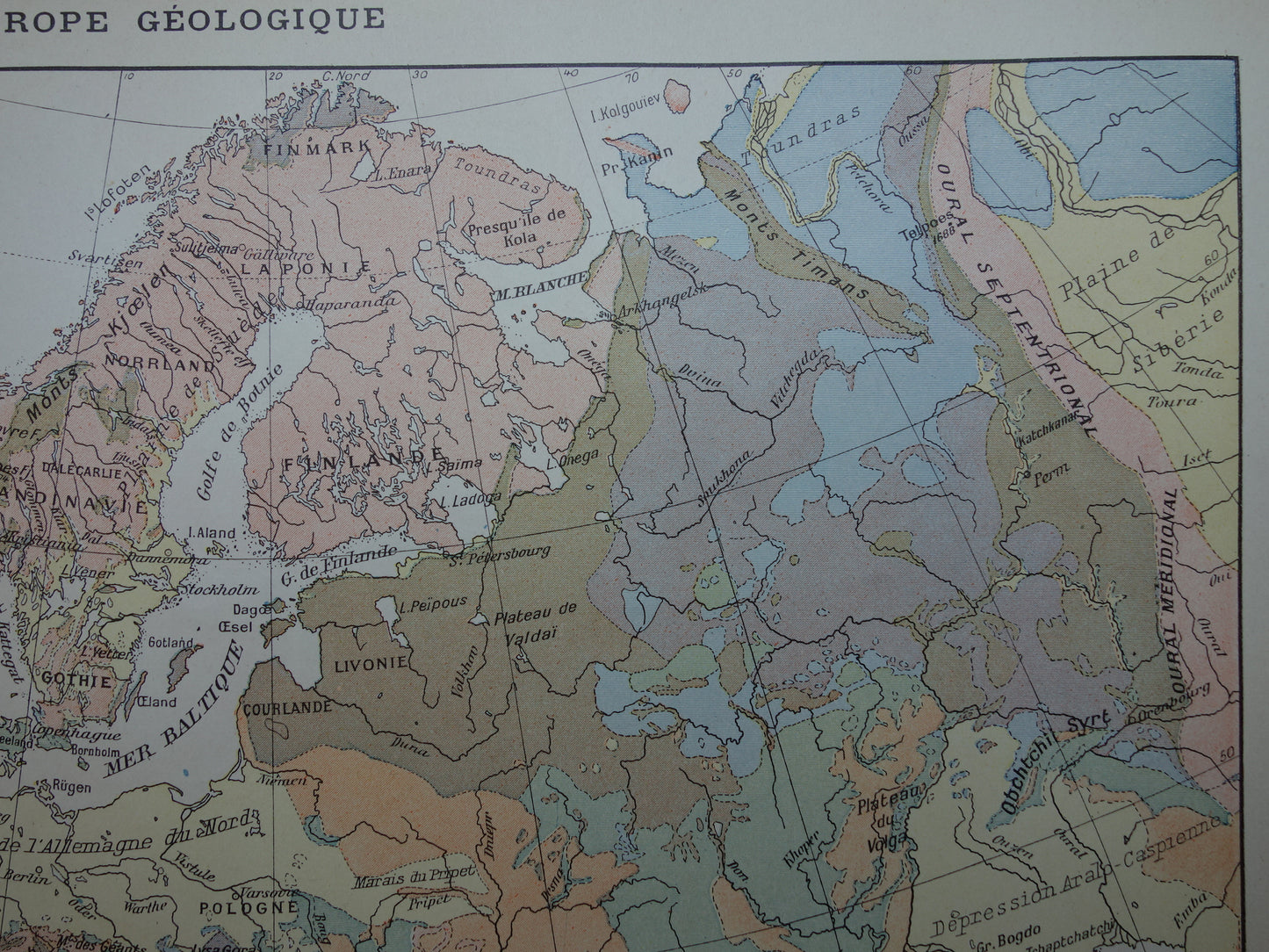 Oude geologische kaart van Europa Originele antieke geologie kaart continent Europa tijdschaal vintage kaarten