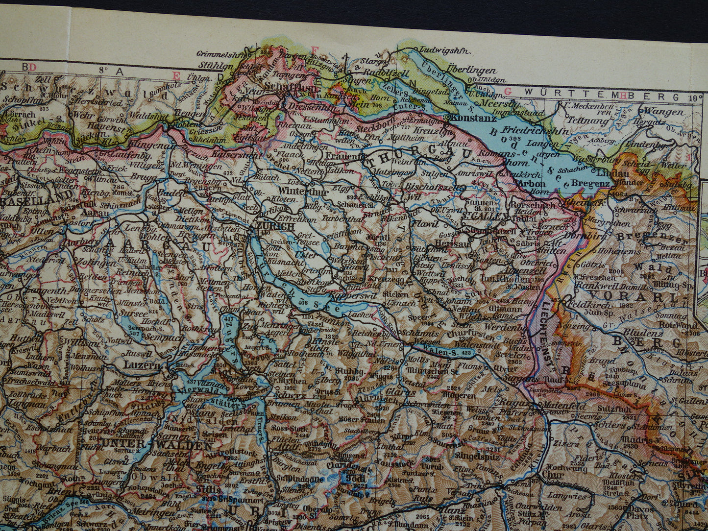 Oude kaart van Zwitserland uit 1926 originele gedetailleerde vintage landkaart Geneve Zürich Bern te koop