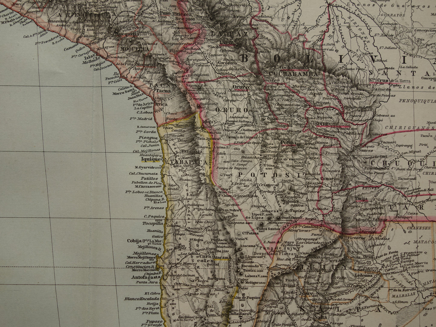 ZUID-AMERIKA Grote oude kaart uit 1885 van continent - originele antieke landkaart met jaartal - historische kaarten van Zuid-Amerika XL