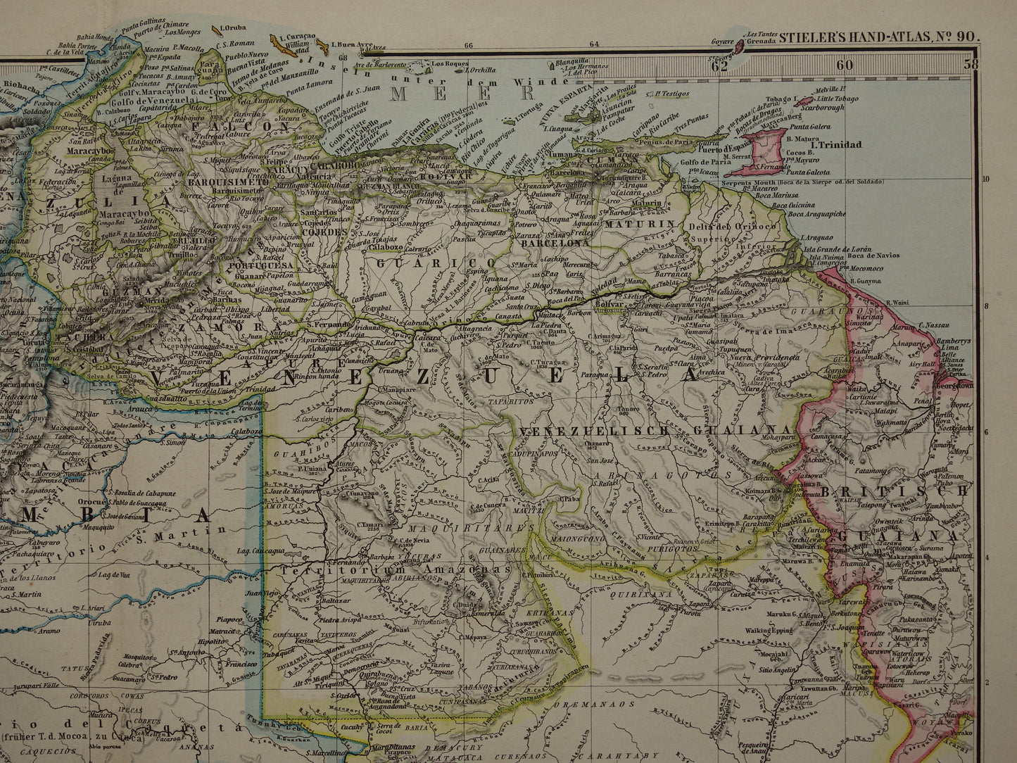 ZUID-AMERIKA Grote oude kaart uit 1885 van continent - originele antieke landkaart met jaartal - historische kaarten van Zuid-Amerika XL
