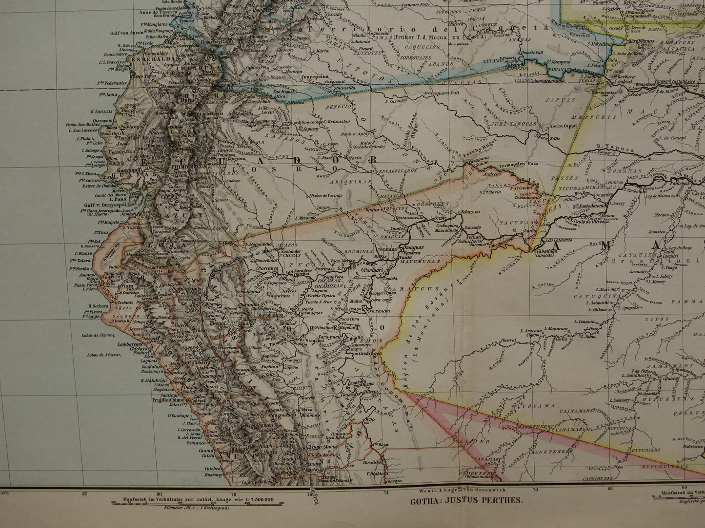 ZUID-AMERIKA Grote oude kaart uit 1885 van continent - originele antieke landkaart met jaartal - historische kaarten van Zuid-Amerika XL