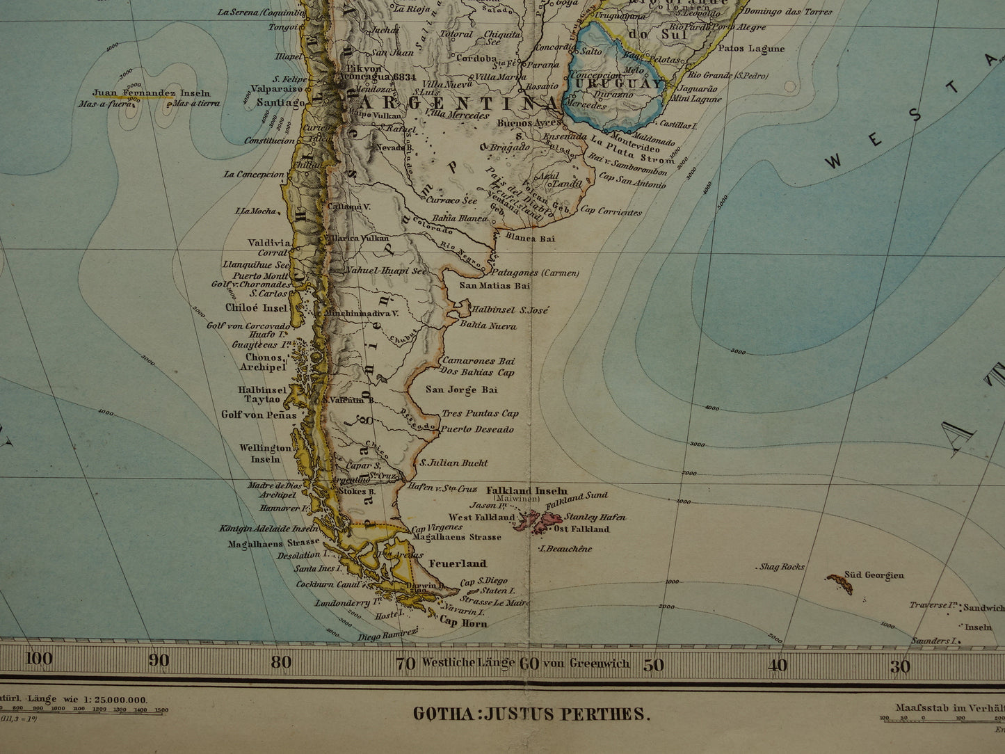 ZUID-AMERIKA vintage landkaart uit 1885 van continent Originele oude antieke kaart met jaartal - historische kaarten van Zuid-Amerika