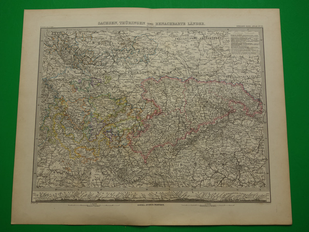 DEUTSCHLAND Alte Karte von Sachsen und Thüringen aus dem Jahr 1885 Originale antike Karte mit Datumsangabe - historische Karten Leipzig Dresden