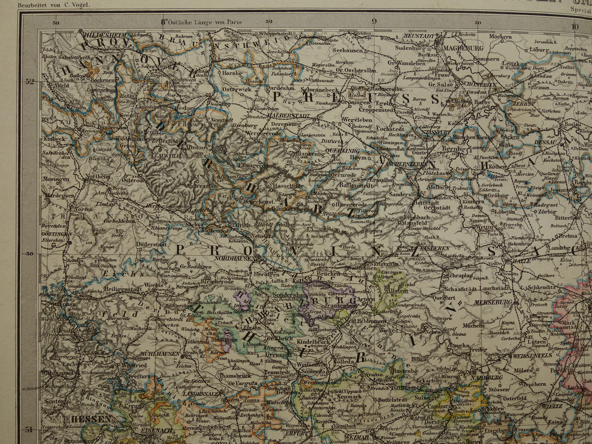 DEUTSCHLAND Alte Karte von Sachsen und Thüringen aus dem Jahr 1885 Originale antike Karte mit Datumsangabe - historische Karten Leipzig Dresden
