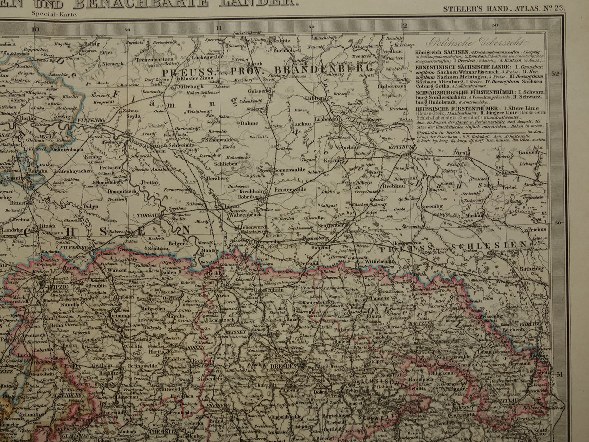 DEUTSCHLAND Alte Karte von Sachsen und Thüringen aus dem Jahr 1885 Originale antike Karte mit Datumsangabe - historische Karten Leipzig Dresden