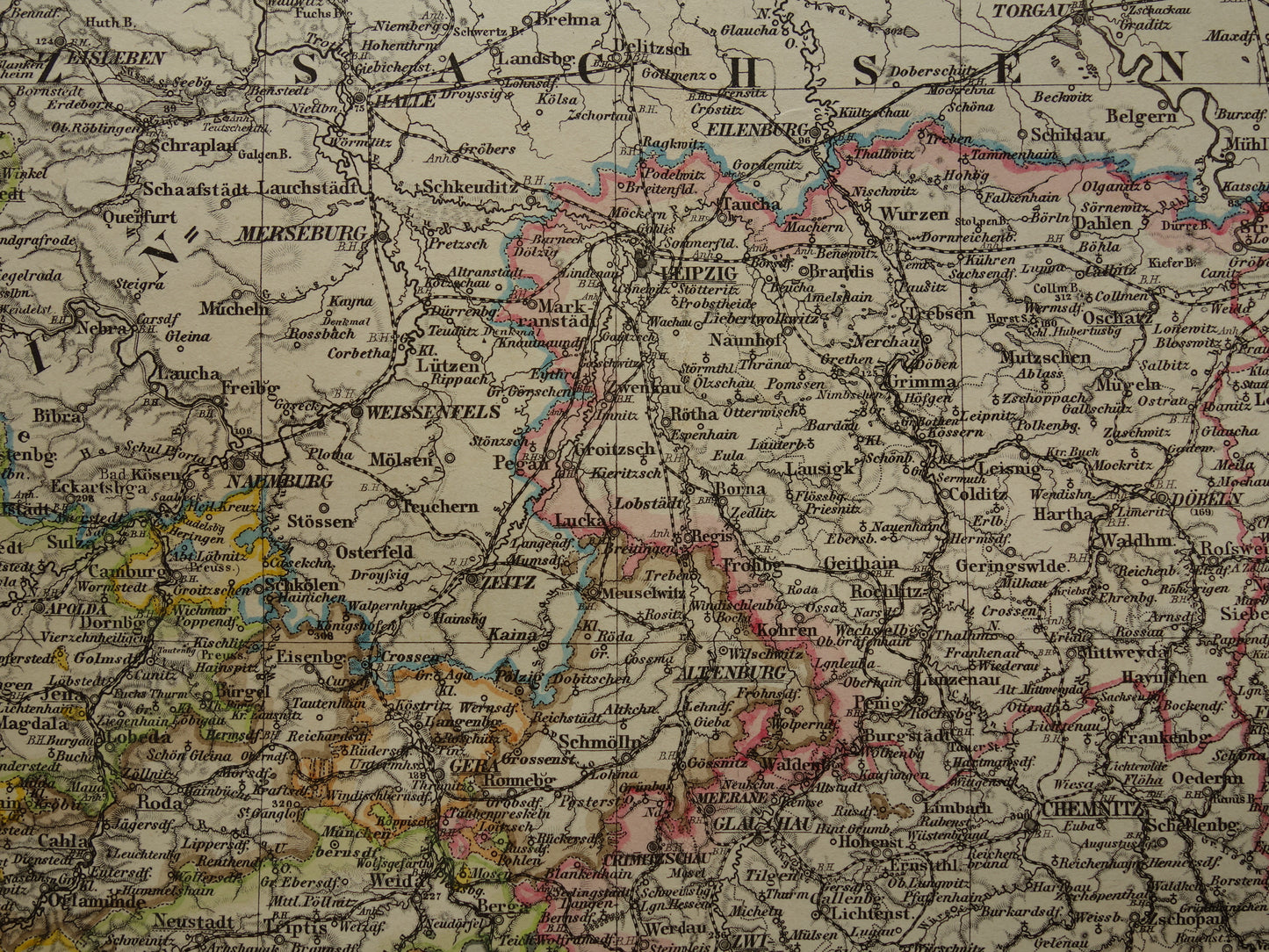 DEUTSCHLAND Alte Karte von Sachsen und Thüringen aus dem Jahr 1885 Originale antike Karte mit Datumsangabe - historische Karten Leipzig Dresden