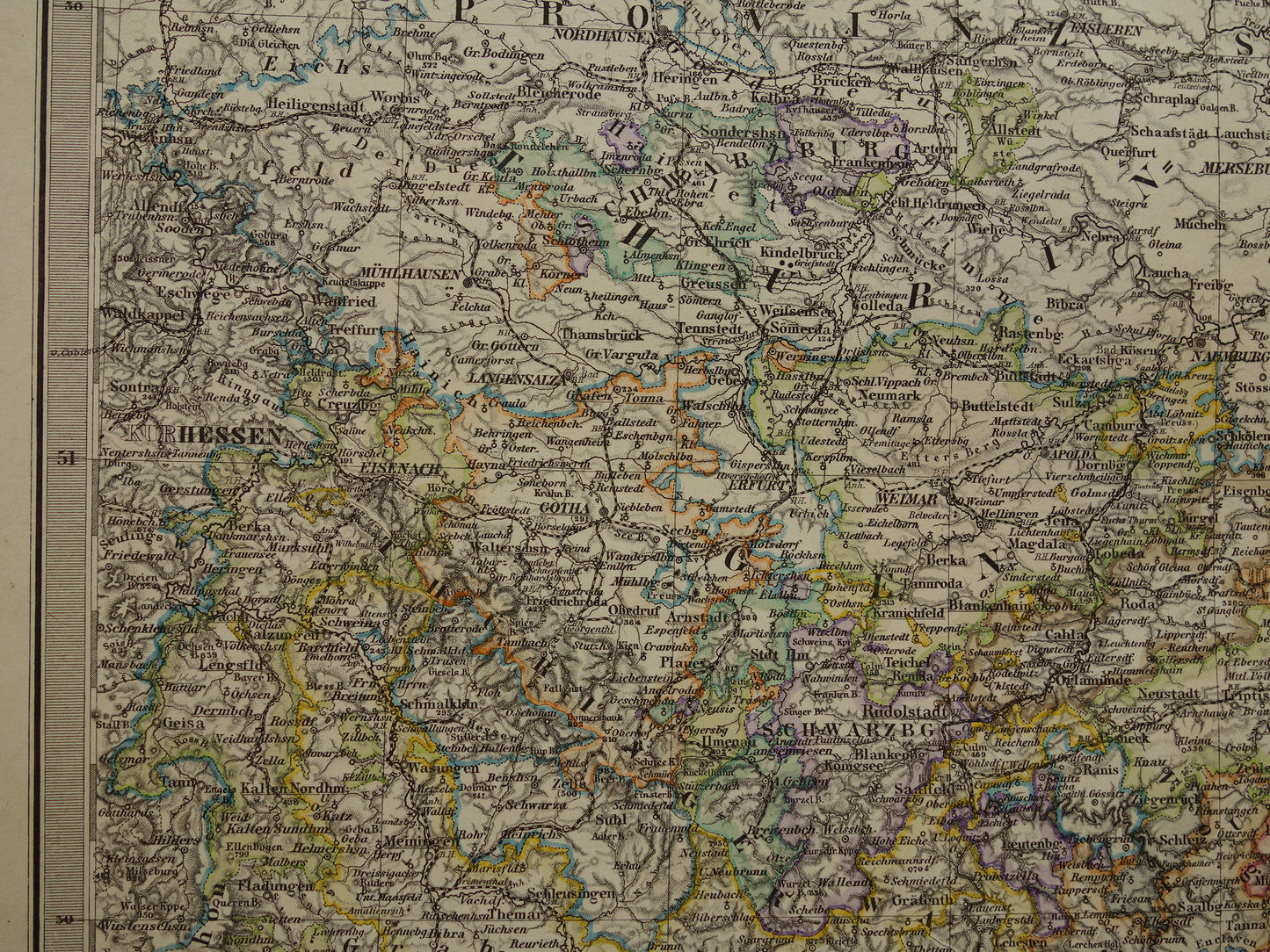 DEUTSCHLAND Alte Karte von Sachsen und Thüringen aus dem Jahr 1885 Originale antike Karte mit Datumsangabe - historische Karten Leipzig Dresden