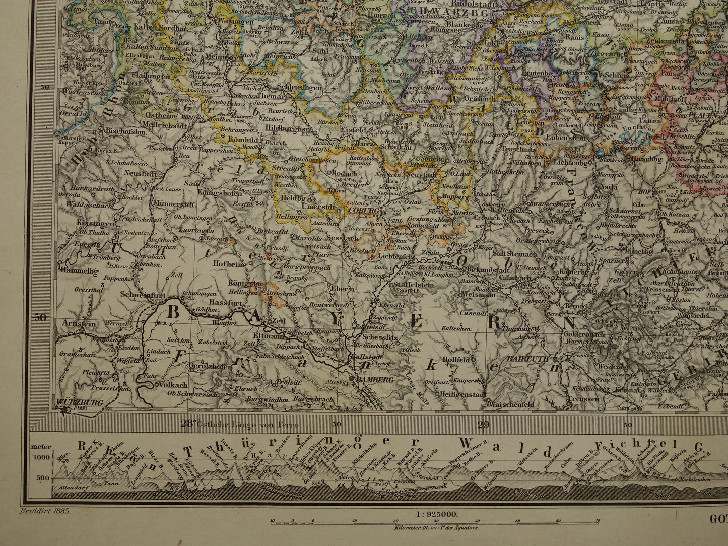 DEUTSCHLAND Alte Karte von Sachsen und Thüringen aus dem Jahr 1885 Originale antike Karte mit Datumsangabe - historische Karten Leipzig Dresden