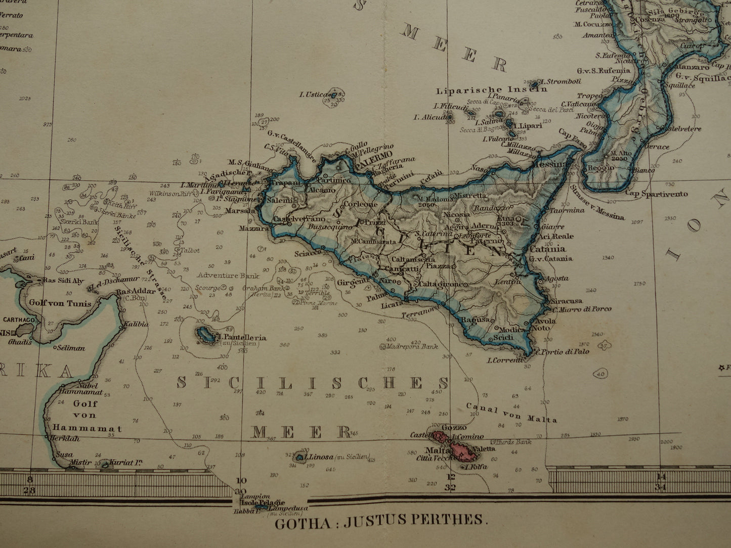 ITALIË antieke kaart van Italië Sicilië Etna Rome Turijn originele 135+ jaar oude landkaart van Italië