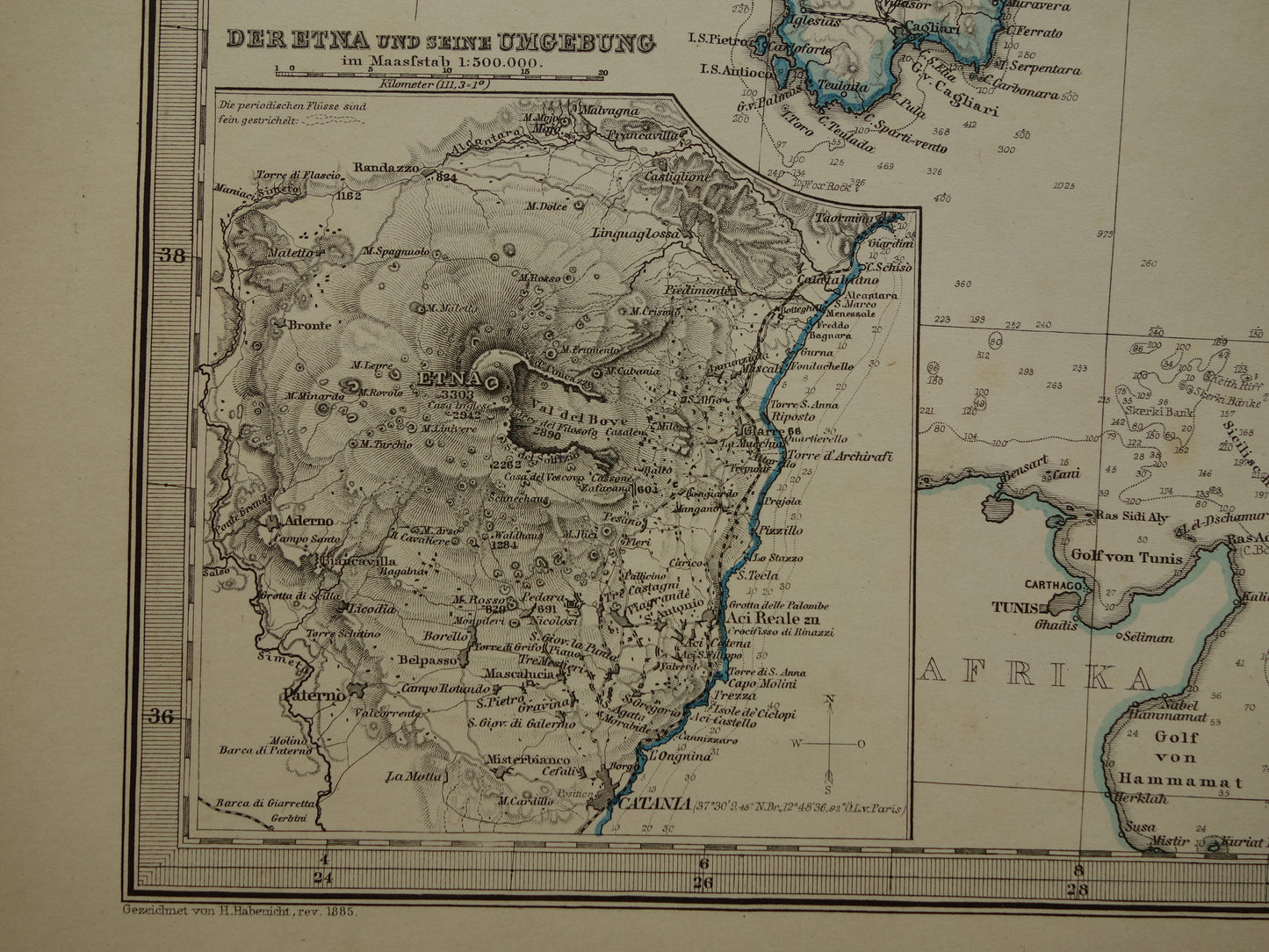 ITALIË antieke kaart van Italië Sicilië Etna Rome Turijn originele 135+ jaar oude landkaart van Italië