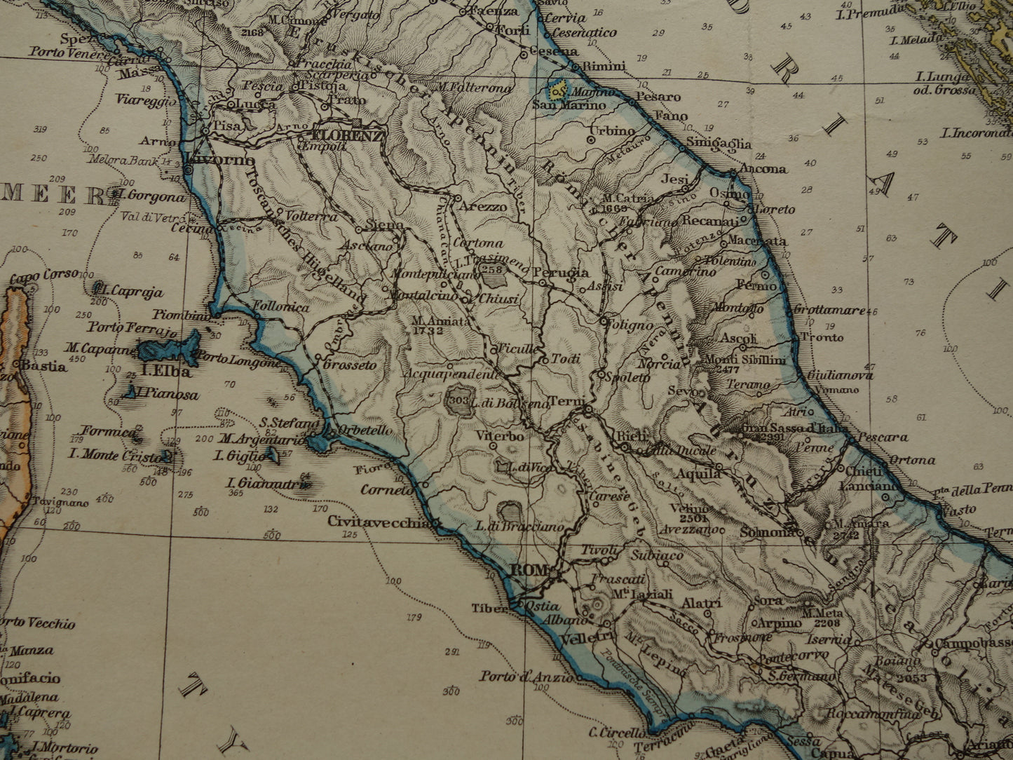 ITALIË antieke kaart van Italië Sicilië Etna Rome Turijn originele 135+ jaar oude landkaart van Italië