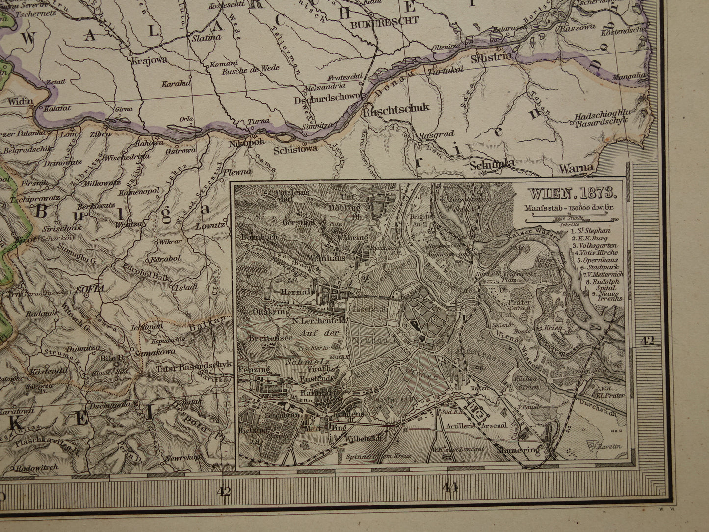 Oude kaart van Oostenrijk Hongarije uit het jaar 1886 gedetailleerde antieke landkaart met jaartal historische kaarten Oostenrijk-Hongarije