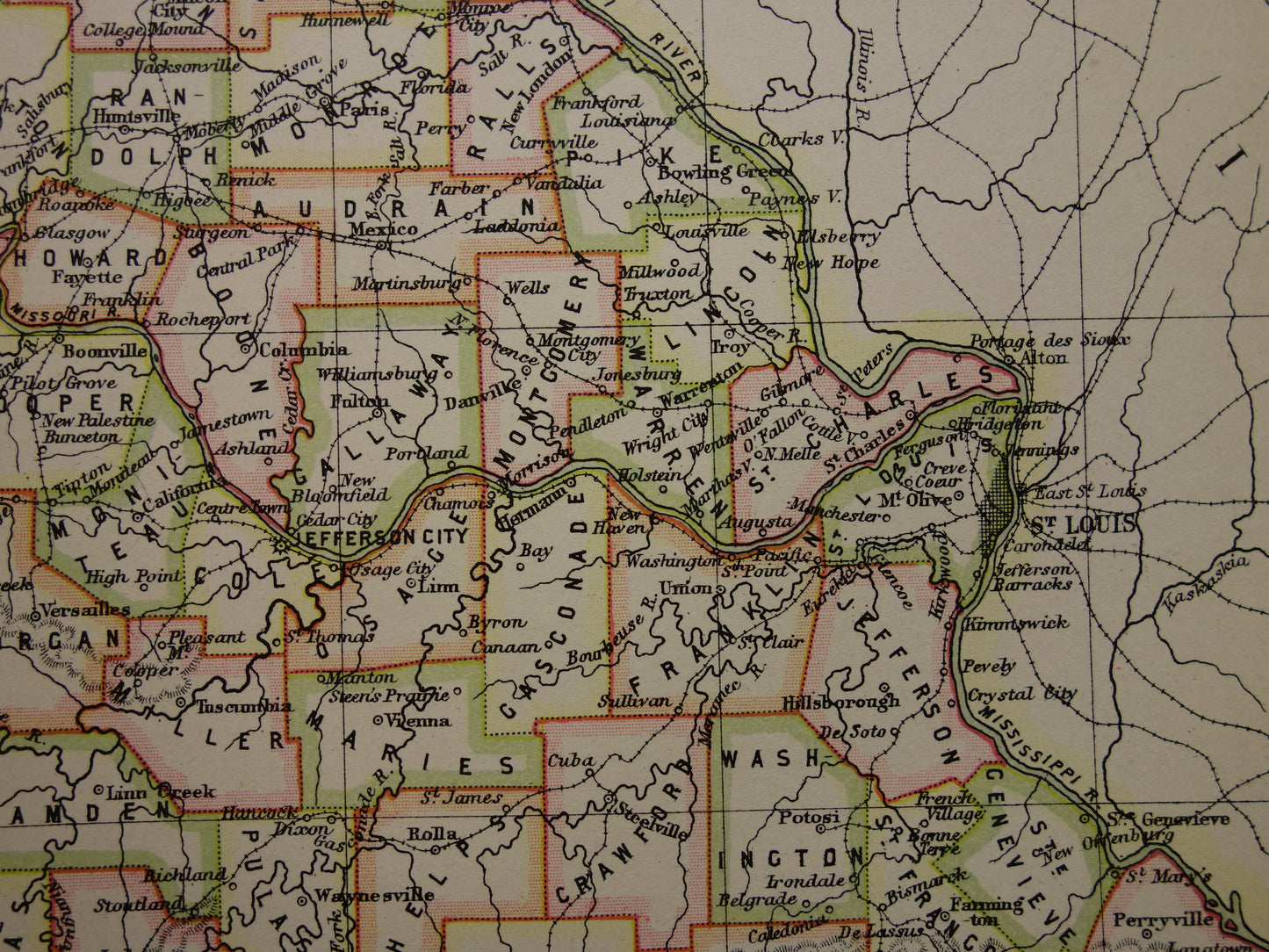 St Louis Saint in Missouri 1883 kaart Kansas City