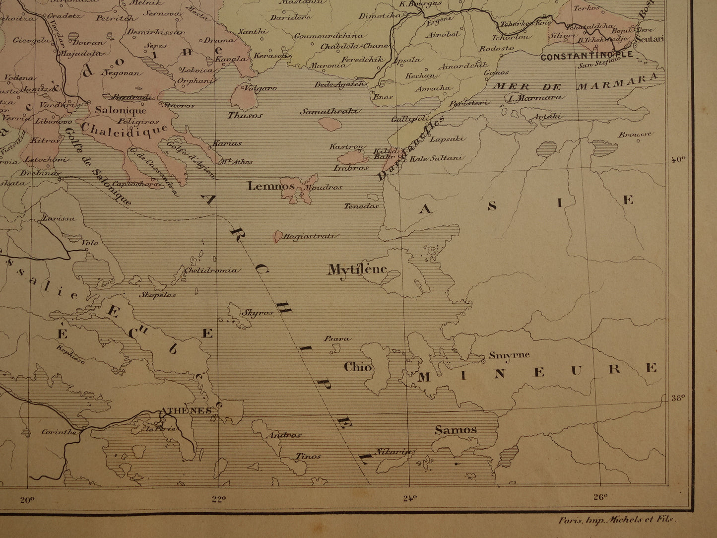 Oude kaart van Europees Turkije in het jaar 1896 historische landkaart Albanië Noord-Macedonië Bulgarije Griekenland oude vintage kaarten