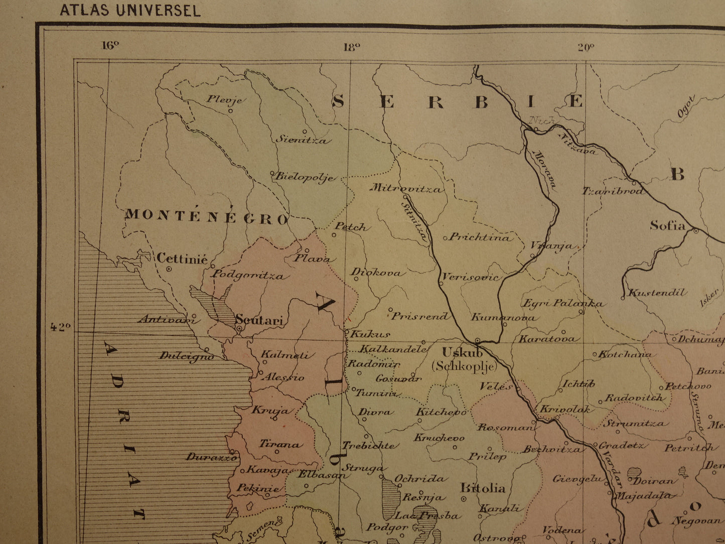Oude kaart van Europees Turkije in het jaar 1896 historische landkaart Albanië Noord-Macedonië Bulgarije Griekenland oude vintage kaarten