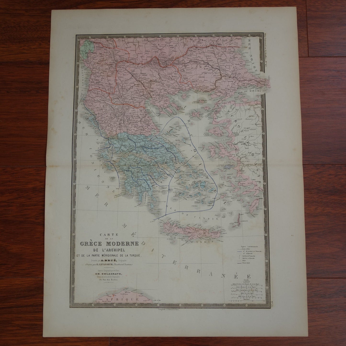 Oude kaart van Griekenland uit 1876 originele antieke landkaart Athene Kreta vintage historische kaarten