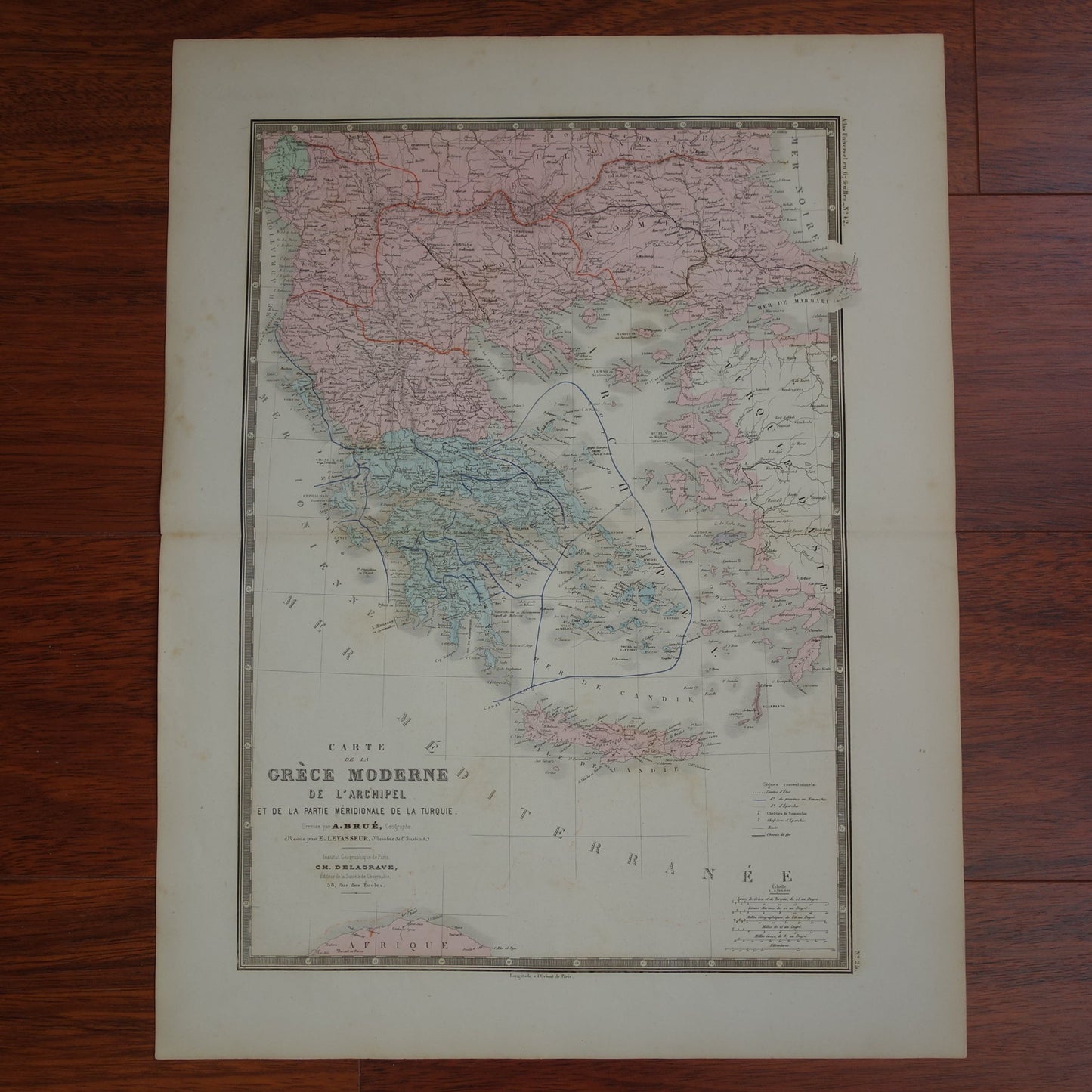 Oude kaart van Griekenland uit 1876 originele antieke landkaart Athene Kreta vintage historische kaarten