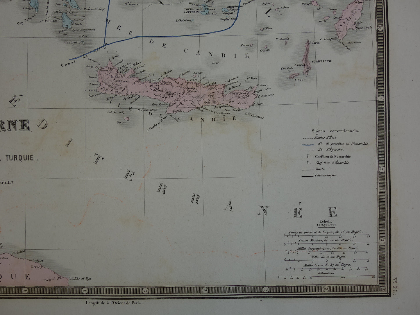 Oude kaart van Griekenland uit 1876 originele antieke landkaart Athene Kreta vintage historische kaarten