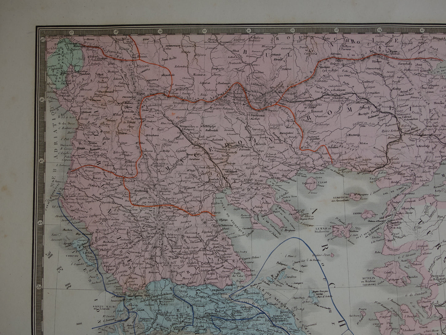 Oude kaart van Griekenland uit 1876 originele antieke landkaart Athene Kreta vintage historische kaarten