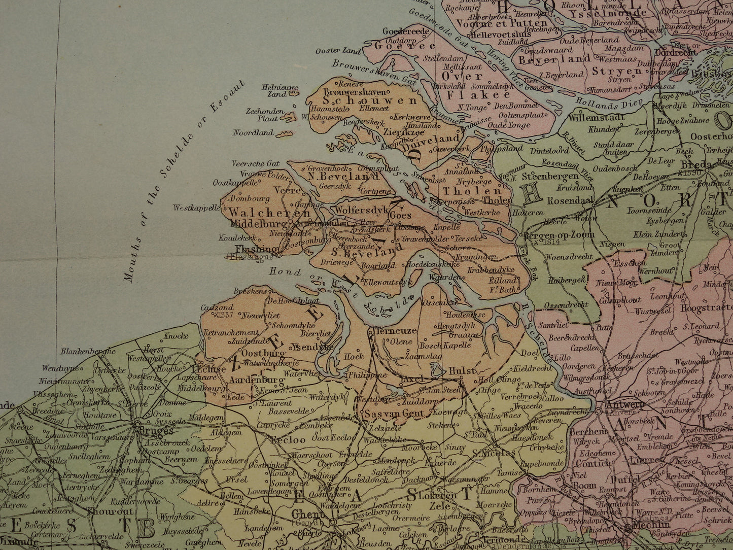 NEDERLAND grote oude kaart van Nederland uit 1875 originele antieke landkaart poster