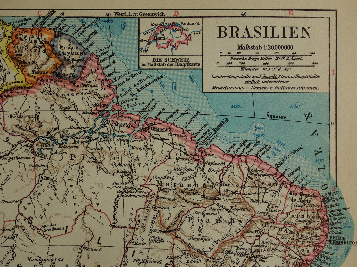 Brazilië oude landkaart van Brazilië uit 1928 originele vintage kaart Rio de Janeiro Bahia Sao Paolo