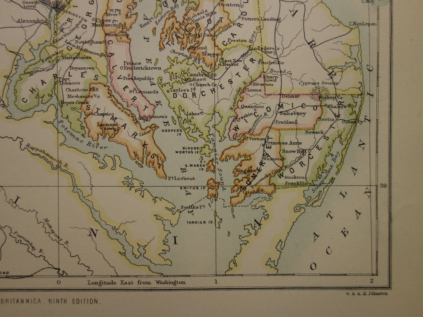 MARYLAND Oude kaart van de staat Maryland1883 originele antieke kaart Baltimore Columbia Washington vintage kaarten van Verenigde Staten