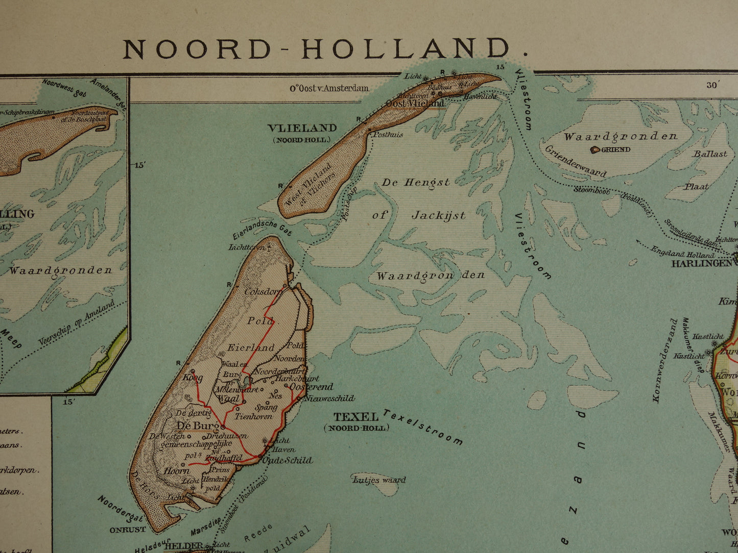 Oude kaart van de provincie Noord-Holland uit 1920 originele vintage antieke landkaart Amsterdam Enkhuizen Alkmaar Texel - Nederlandse landkaarten